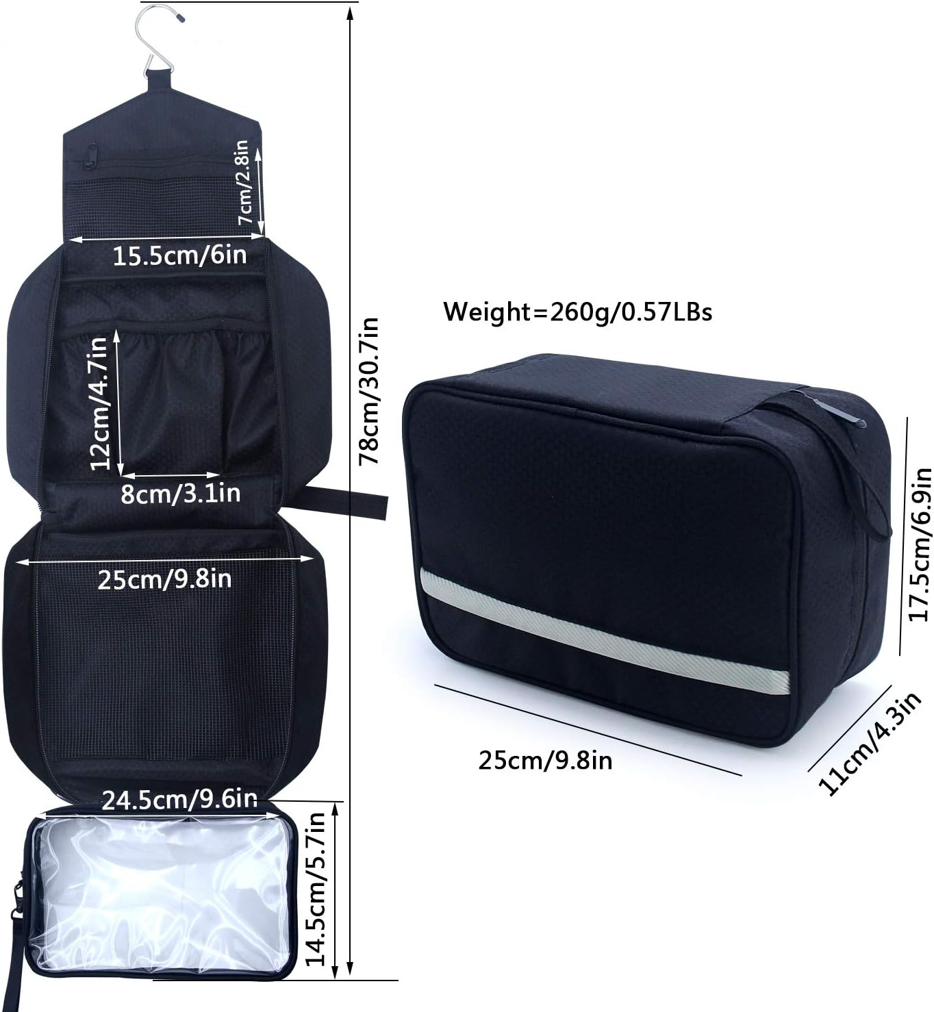 Samtour Travel Toiletry Bag Business Toiletries Bag for Men Shaving Kit Waterproof Hanging Travel Cosmetic Pouch Case for Women (Black)