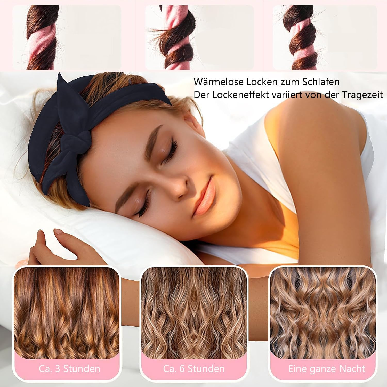 LATRAT Curler Curls without Heat, DIY Hair Curler Curling Band, Hairstyle Set for Medium Long Hair, Hair Clip & Scrunchies Gift for Girls and Women (Pink, One Size) image number 4