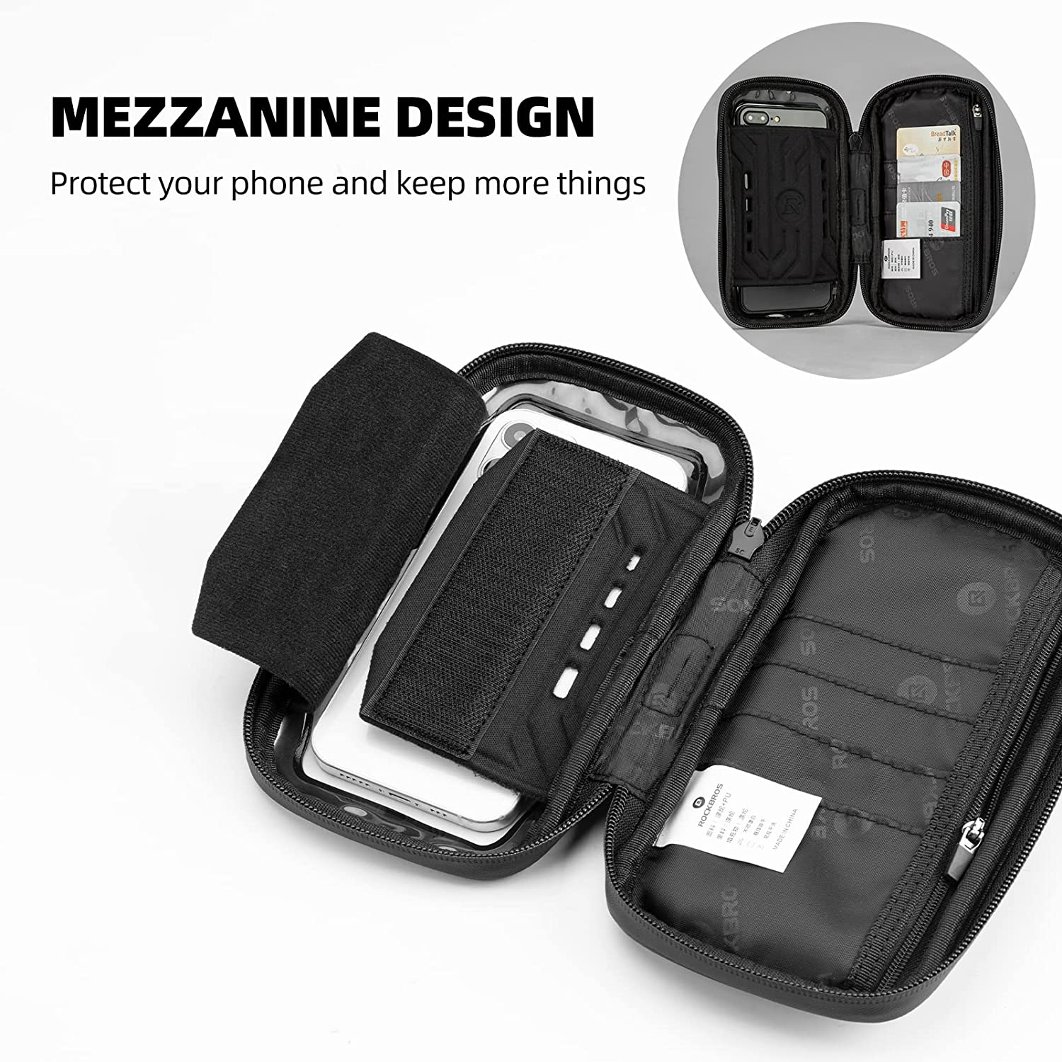 ROCKBROS Bike Phone Mount Bicycle Phone Holder Waterproof and Shockproof Bike Phone Pouch Cell Phone Case Compatible with Iphone 11/12 Pro Max 8 plus Phones below 6.8&rdquo; image number 4