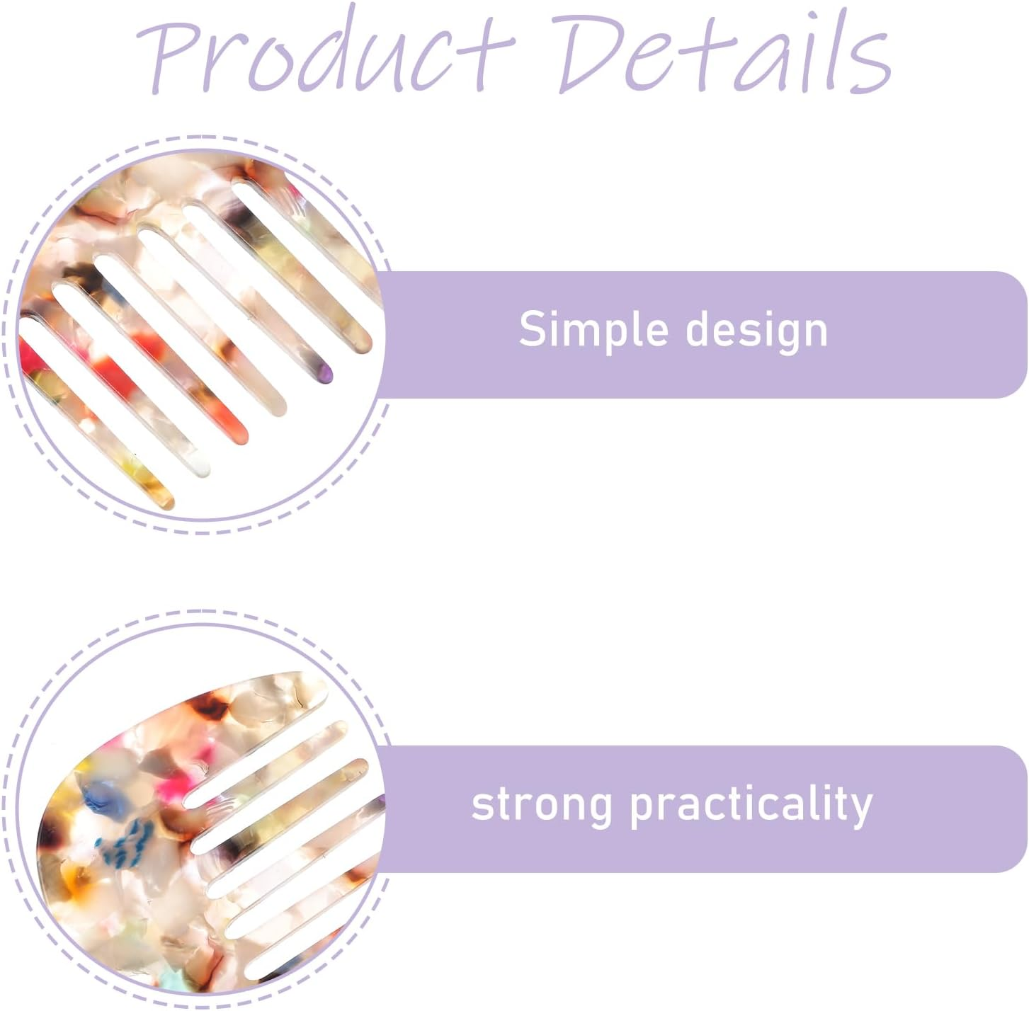 YUXIANLB Wide Tooth Comb Detangling Comb for Women Hair Pocket Comb 2Pcs Multicolor Anti-Static Small Size Acetate Hair Detangler Brush for Bangs Thick Curly Wavy Long Hair Daily Hair Care Wet and Dry image number 5