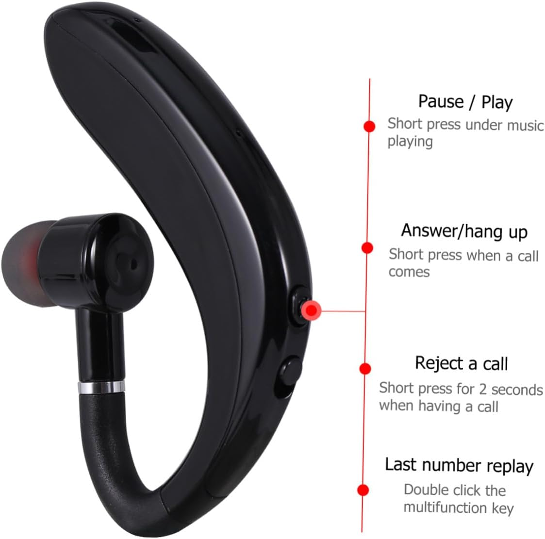 Angoily Long Battery Life Wireless Earphone Single-Side Earpiece Lightweight Headset for Driving Running and Workout Compatible with Devices Black