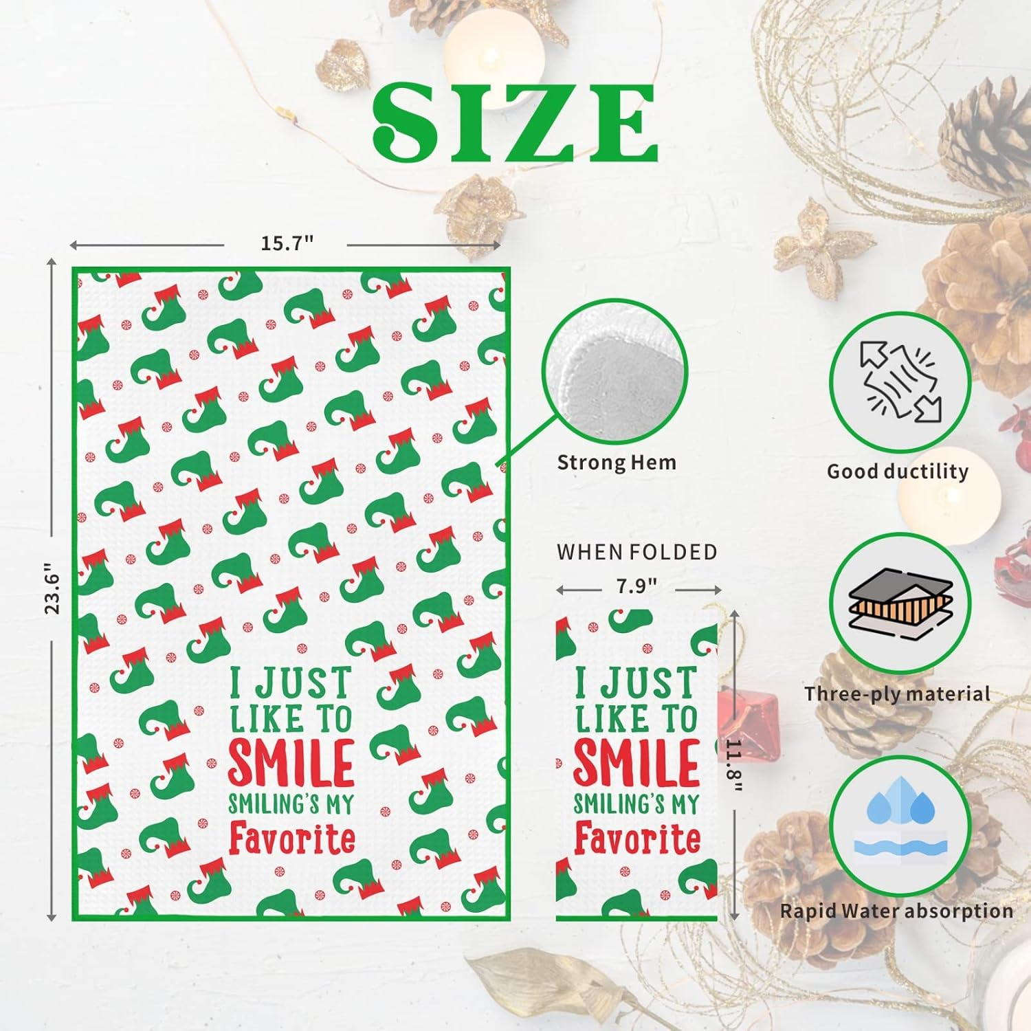 Funny Christmas Kitchen Towels, 2 Pack Buddy the Elf Dish Towels, Cute Merchandise Gift Hand Towels, Kitchen Bathroom Decorations, Novelty Xmas White Elephant Gifts for Women Men image number 1