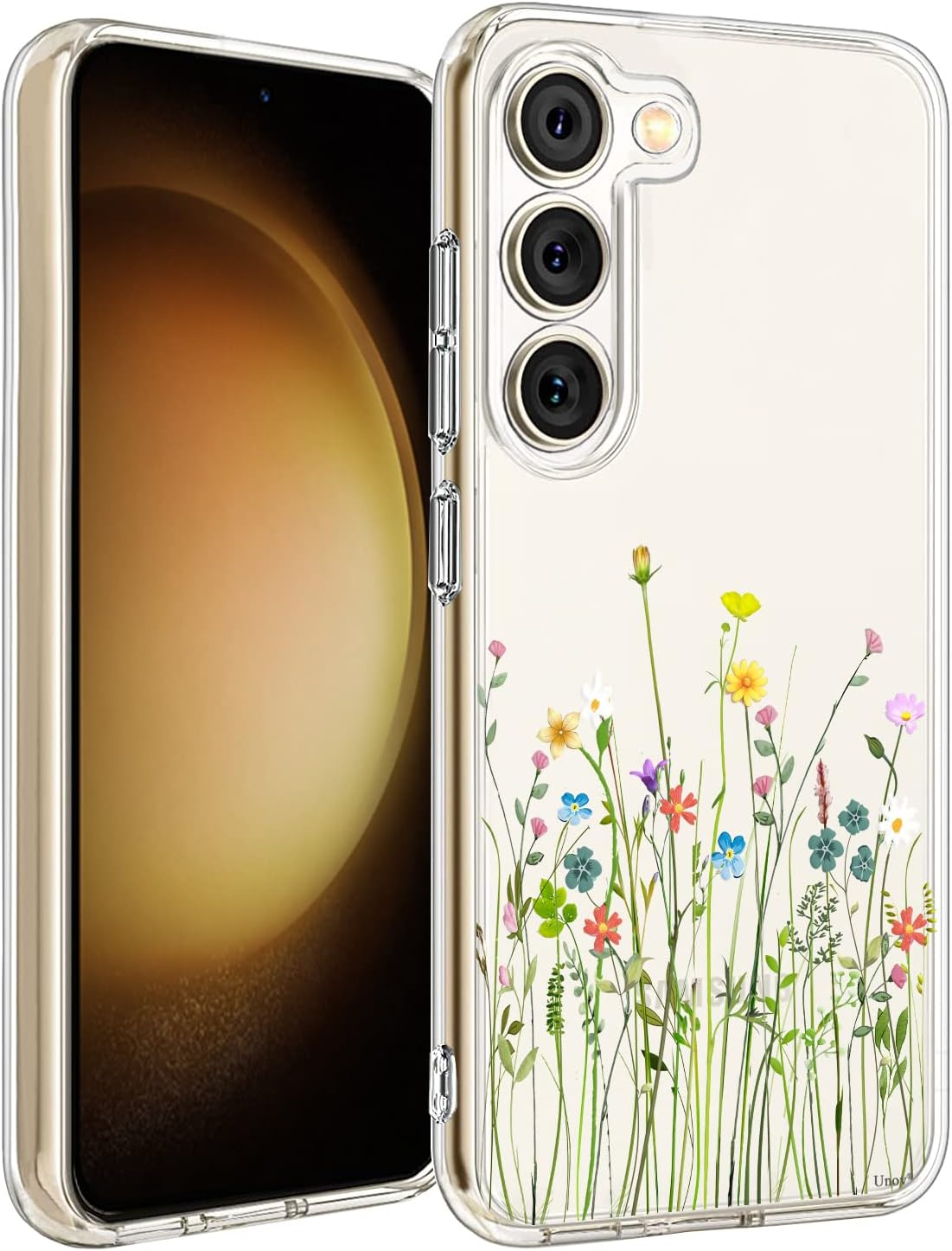 Unov Case Compatible with Galaxy S23 Case Clear with Design Soft TPU Shock Absorption Slim Embossed Pattern Protective 6.1 Inch (Flower Bouquet)