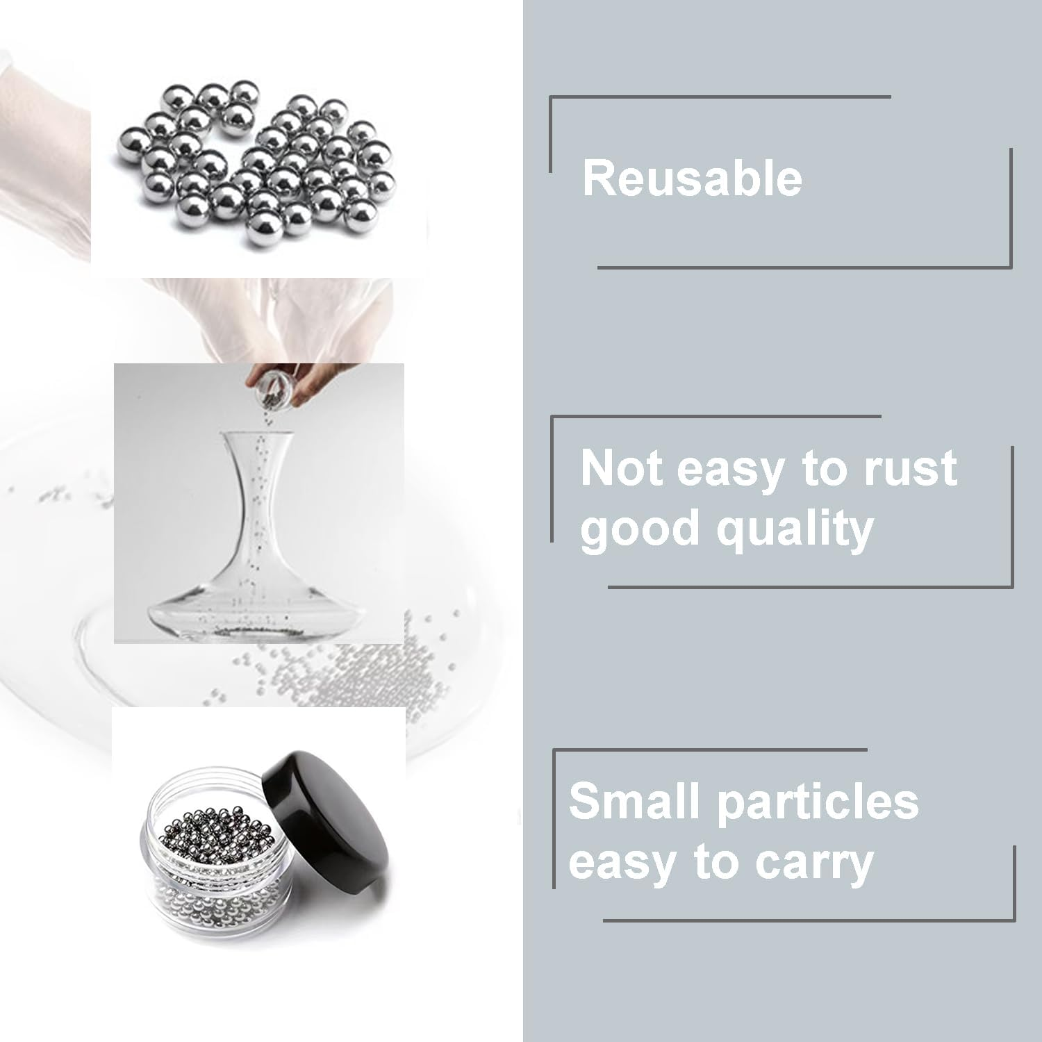 1000 Pieces Cleaning Beads, Stainless Steel Glass Cleaning Balls, Glassware Cleaning Beads, Wine Bottles Cleaning Beads, for Wine Bottle Carafe and Other Glassware image number 3