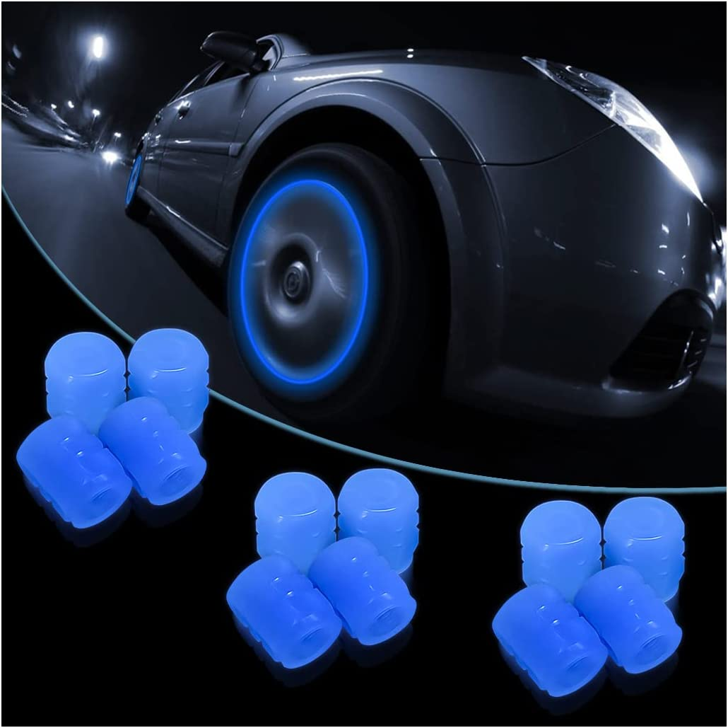 12PCS Fluorescent Car Tire Valve Stem Caps, Auto Corrosion Resistant Wheel Valve Cover, Luminous Illuminated Glow in the Dark, Car Decor Accessories Universal for SUV, Trucks, Car (Red(1))