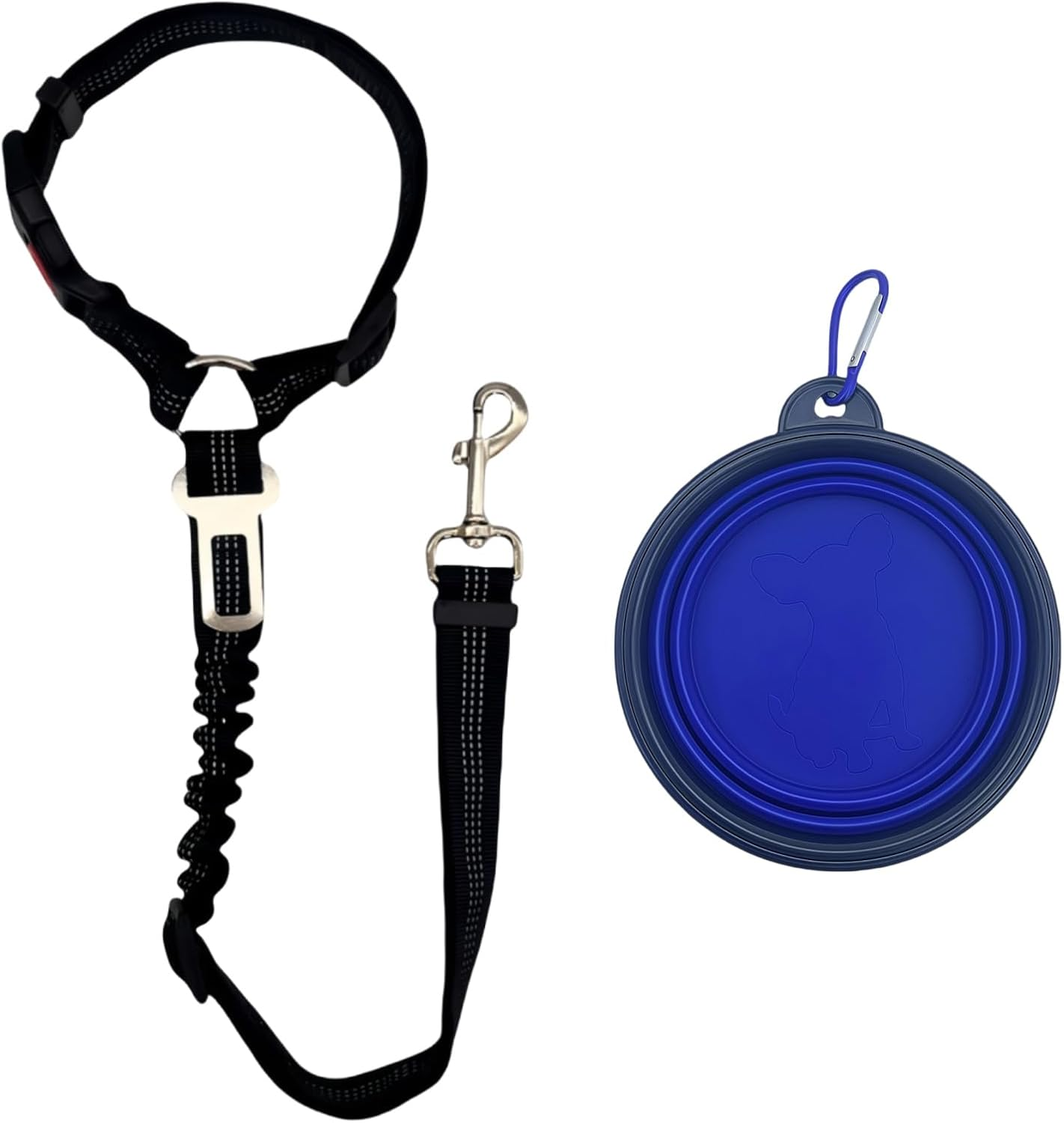 Castaic 2-In-1 Dog Seat Belt and Leash, 2 Pack Pet Safe Guard Car Seat Belt, Adjustable Seatbelt Headrest with Nylon Fabric Reflective Stripe (Black)