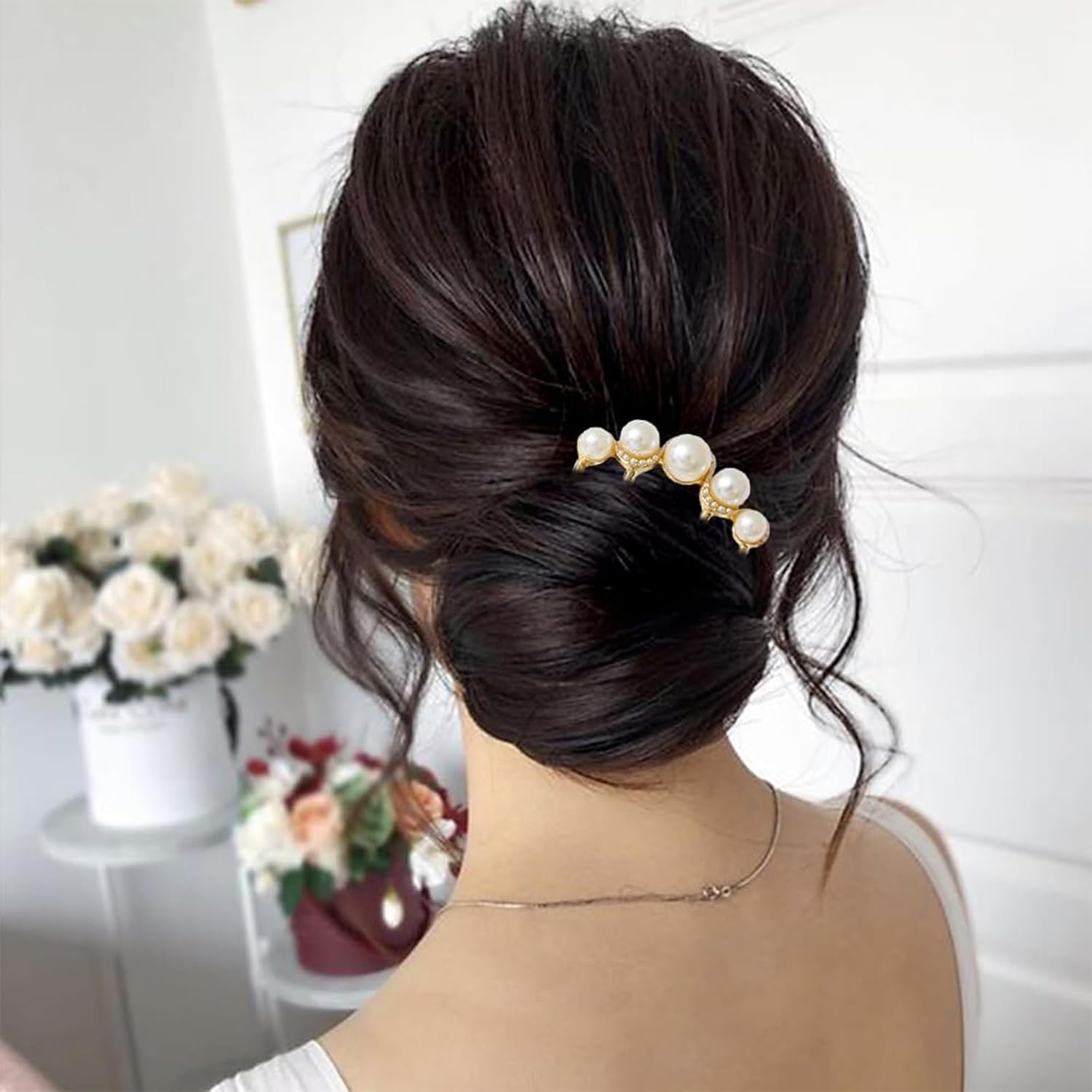 Kinretixia Pack of 2 Pearl Hair Pins in U Shape, Side Comb for Bridal Hair, Metal Hairpin, Vintage Hair Fork Clips for Women, Ideal for Weddings and Parties image number 2