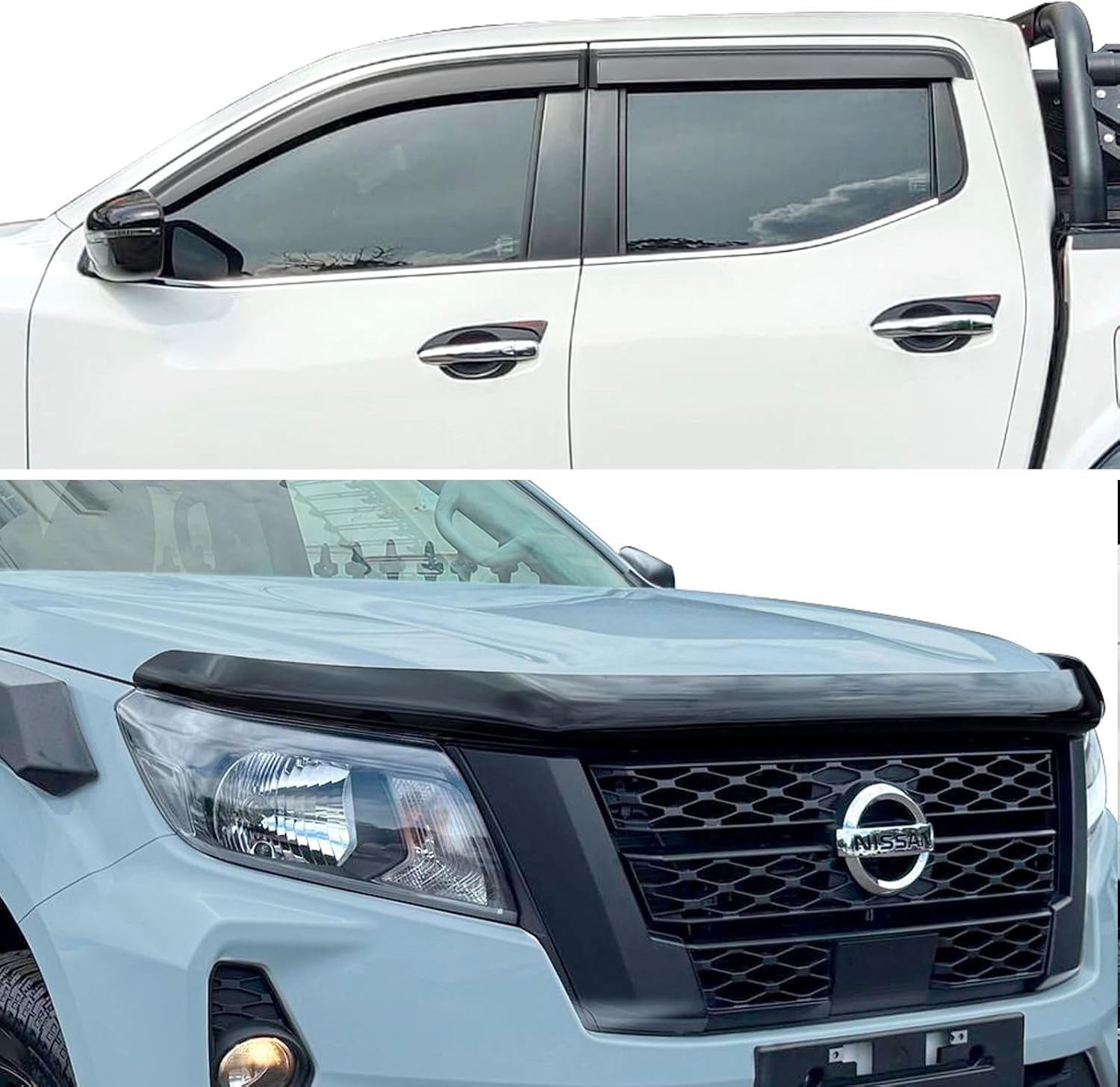 SUERAUTO4X4 for Nissan Navara NP300 Accessories 2021-2025 Bonnet Protector Weather Shield, D23 Tinted Black Bonnet Stone Hood Guard Weathershields Sun Rain Wind Deflector Window Visor