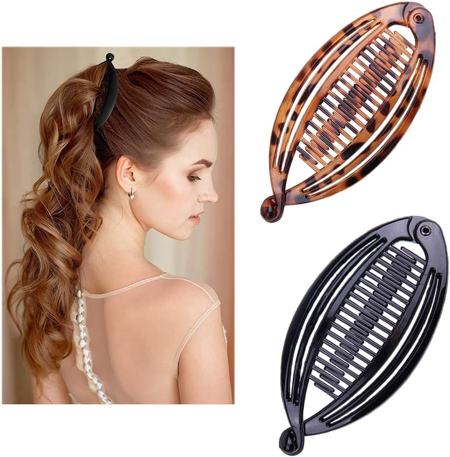 2Pcs Banana Hair Clips Pony Tail Hair Clips Fishtail Hair Clip Banana Clip Double Comb Long Hair Clips for Thick Curly Hair Accessories image number 1