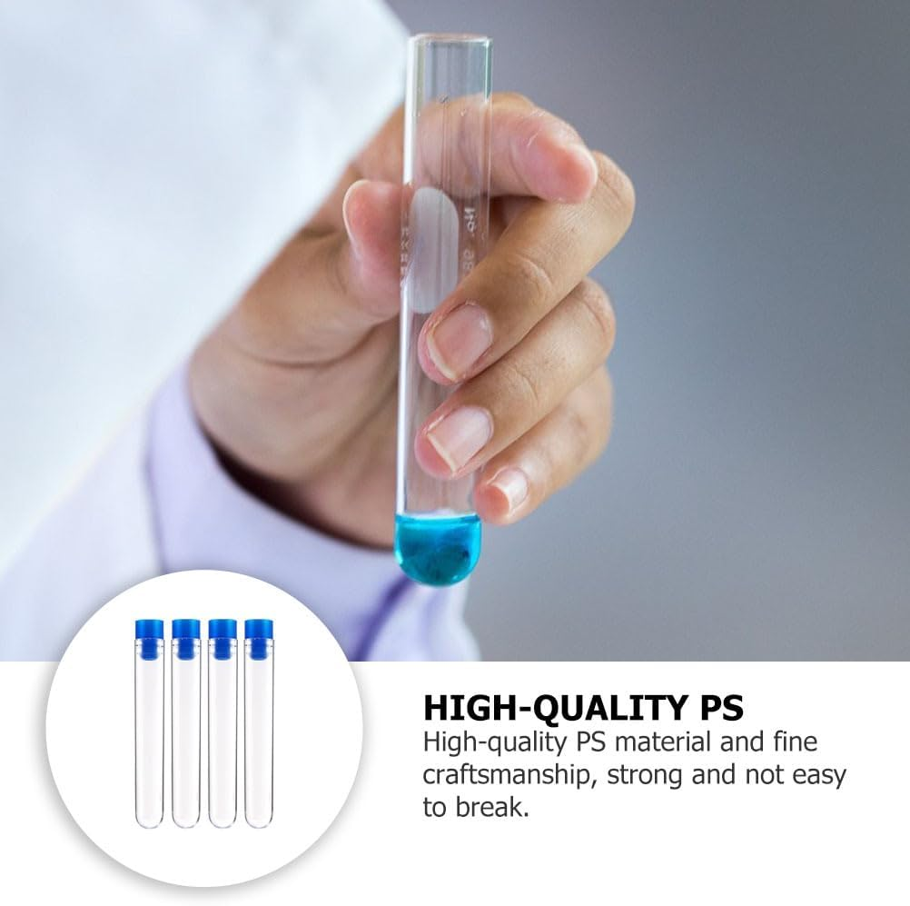 POPETPOP 50Pcs Clear Test Tubes with Cap 16X100Mm Plastic Test Tubes for Science Laboratory Experiments Candy Salt Storage Containers