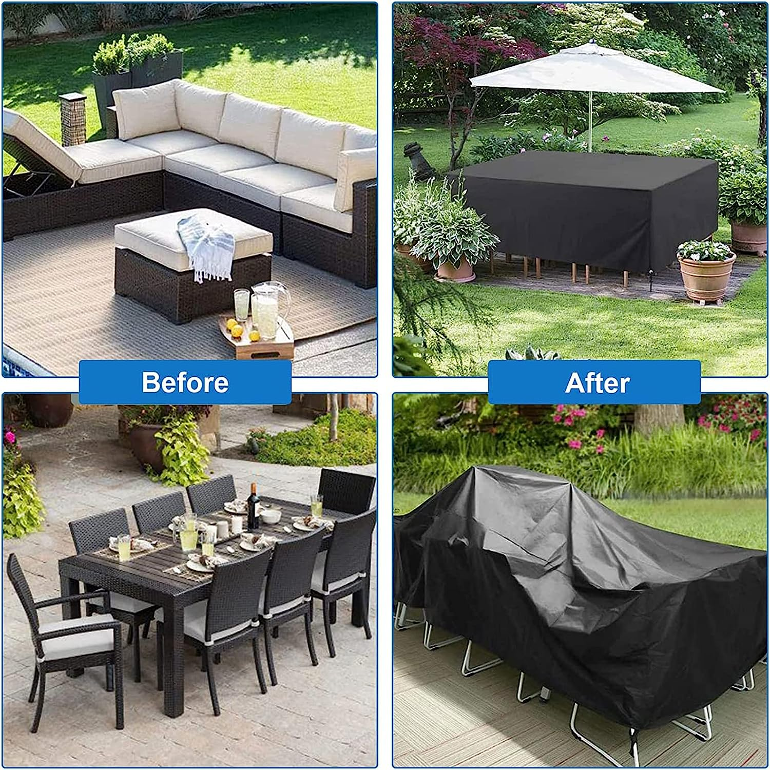 Patio Furniture Cover Waterproof Durable Heavy Duty 210D Oxford Rectangular Outdoor Sectional Sofa Set Covers Wind Dust Proof Anti-Uv for Outdoor Picnic Table, Dining Furniture (242*162*100Cm)