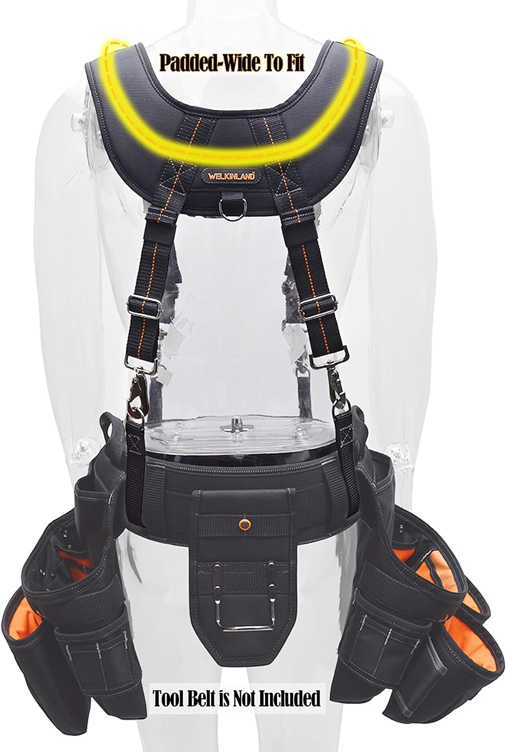 WELKINLAND Tool Belt Suspenders, Bag Bag Nail Suspenders Carpenter, Construction for Men, Men Black W/Orange image number 3