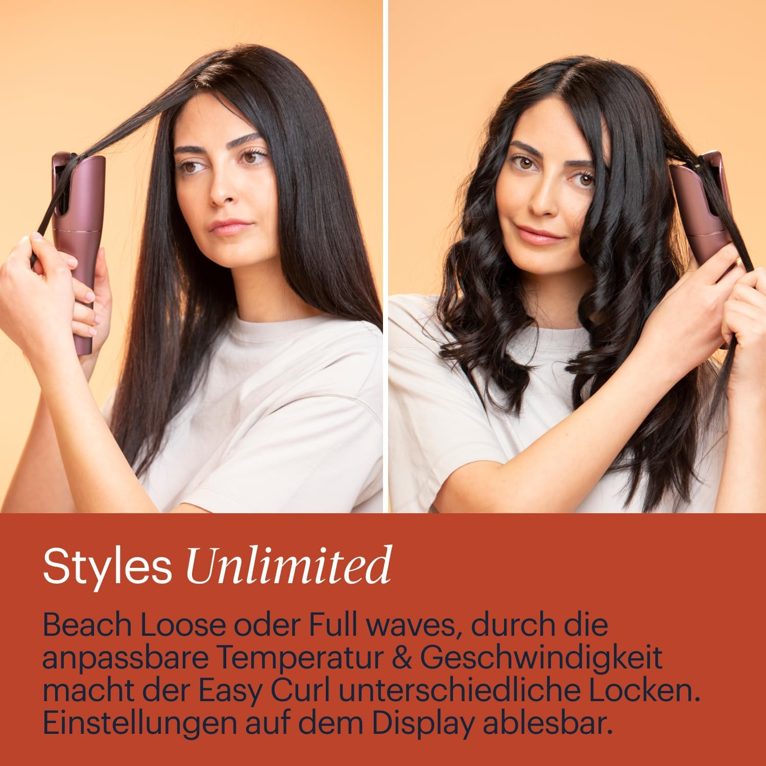 Grundig Easycurl HS 6230 Automatic Curling Iron, Large and Small Curls, Long and Short Hair, Cordless Battery-Operated, 3 Temperature Levels, Ceramic Coating, Timer, LCD, Purple - Purple image number 4