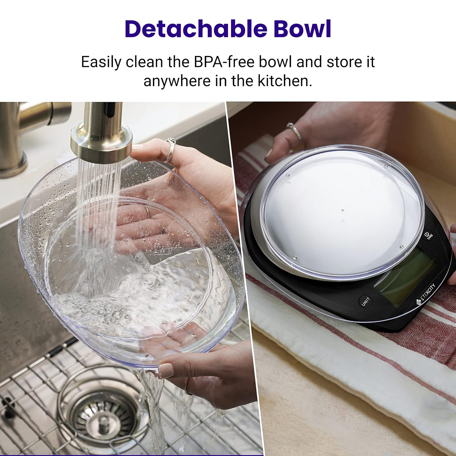 Etekcity 0.1G Food Scale, Bowl, Digital Grams and Ounces for Weight Loss, Dieting, Baking, Cooking, and Meal Prep, 11Lb/5Kg, Stainless Steel Black - Stainless Steel-Silver image number 4