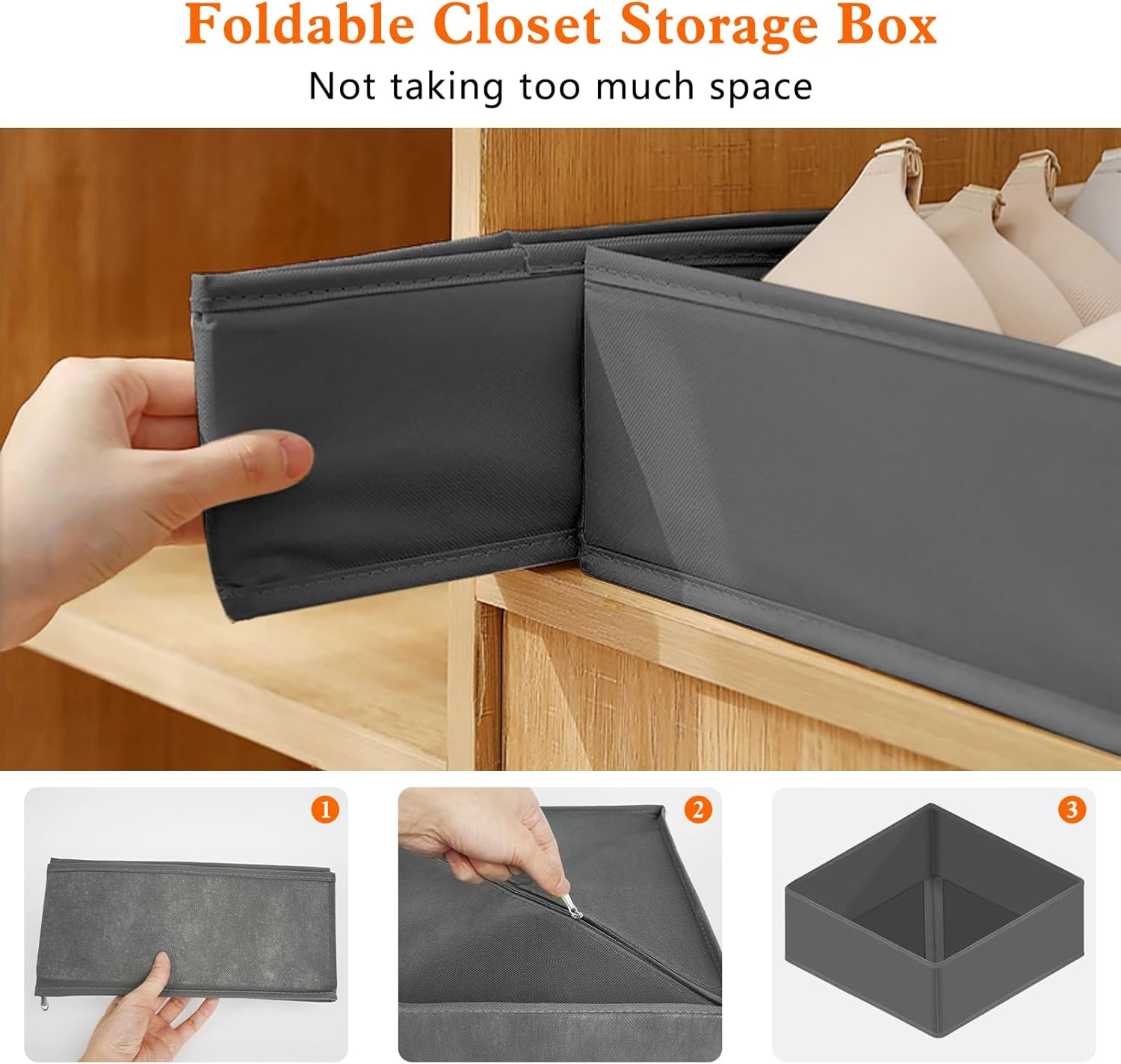 12 Pack Clothes Drawer Organiser, Foldable Drawer Organizers for Clothing, Stackable Storage Bins for Socks Bra Towels Ties (Grey) image number 3