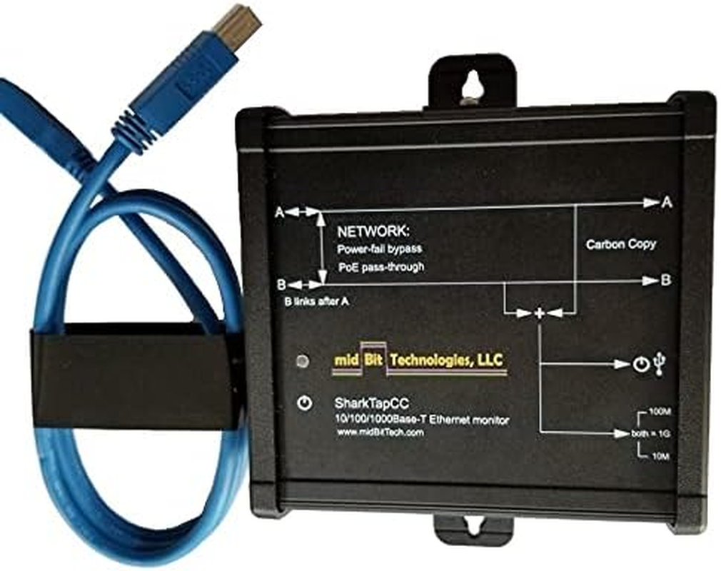 Sharktap Sharktapcc Ethernet Tap - 10-1000Baset - Power-Fail Relays, Poe Pass-Through - 1 Count image number 1