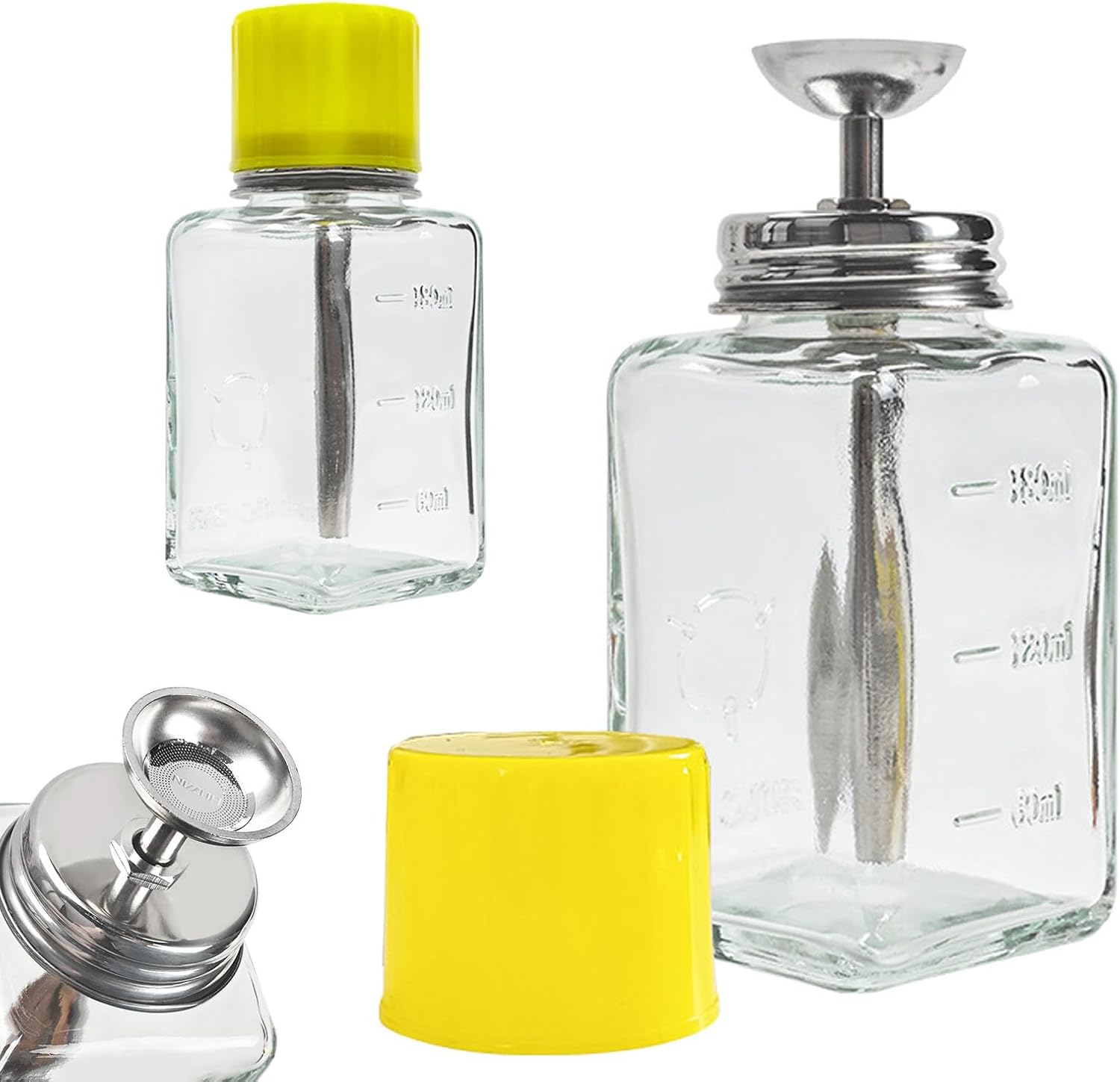 Misforu 6 Oz/ 180Ml Nail Polish Remover Pump Empty Dispenser Bottle Push down Glass Empty Pump Dispenser Nail Polish Alcohol Makeup Remover Clear Refillable Bottle Push down Pump Dispenser image number 3