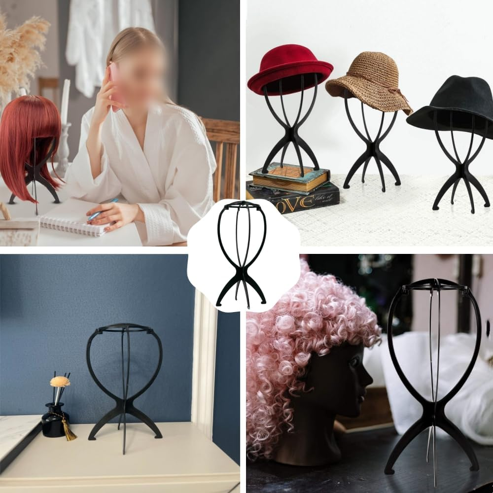 Changyeah Wig Stand 13.8 Inches Wig Holder,2 Pcs Stand Stable Wig Holder Durable Folding Hat Cap Display Tool Wig Hair,Collapsible Wig Dryer, Durable Wig Holder, Travel Wig Stands (Black) image number 3