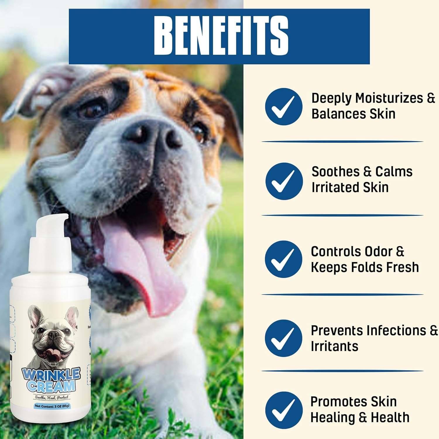 Wrinkle Paste for Bulldogs - 85G Dog Wrinkle Cream for French Bulldogs, Wrinkly Dogs & Cats - Clean and Protect Wrinkles and Folds,& anti Itch for Bulldogs - Dog Allergy Relief and Hot Spot Treatment for Dogs Cats, Silicone Applicator Included. image number 4