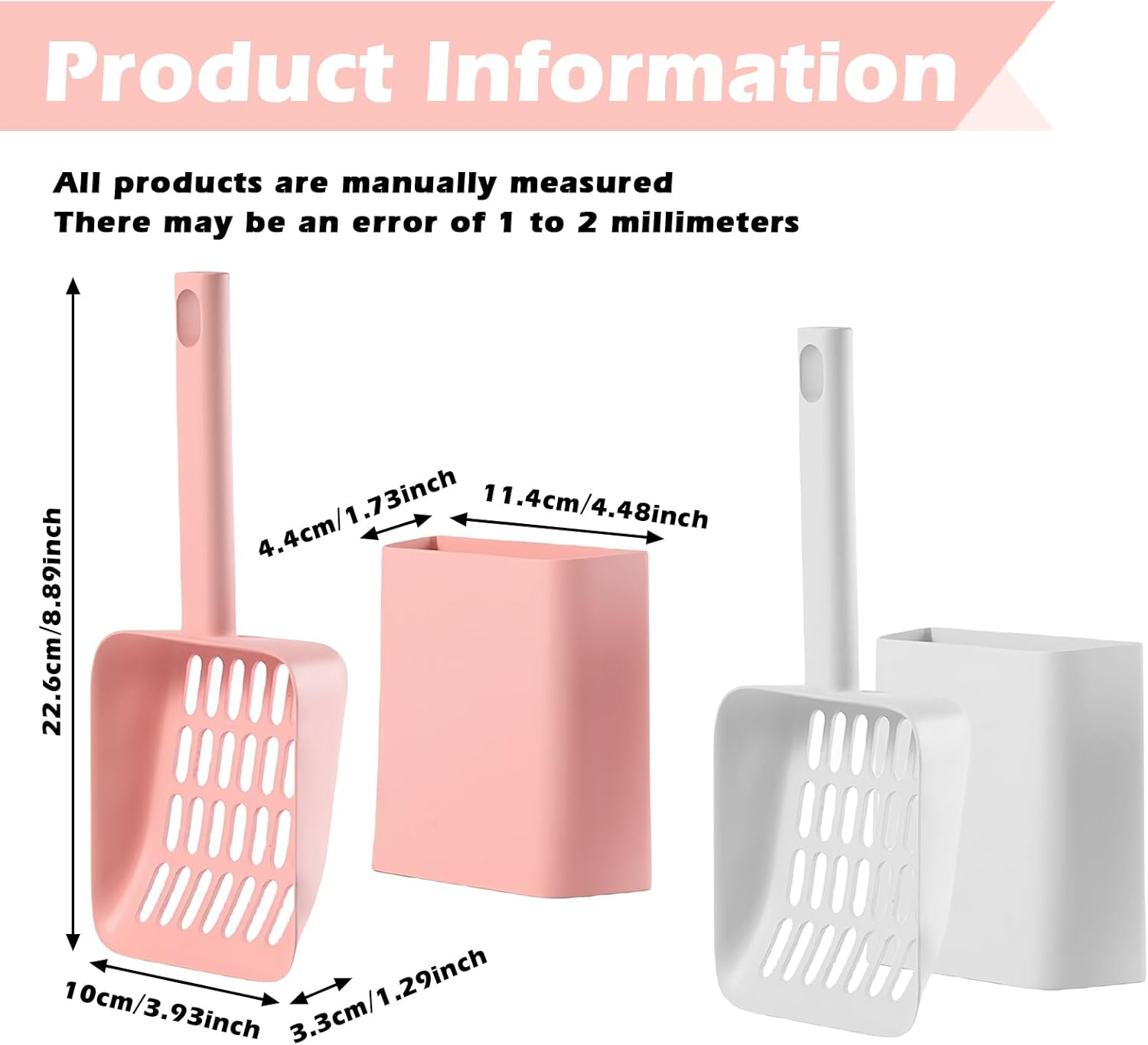 Nizirioo Cat Litter Scoop, Cat Litter Scoop, Cat Litter Scoop with Holder, Cleaning Tool, Cat Scoop, Plastic Cat Litter Spoon for Pets, Cats, Dogs (Pink White) image number 6