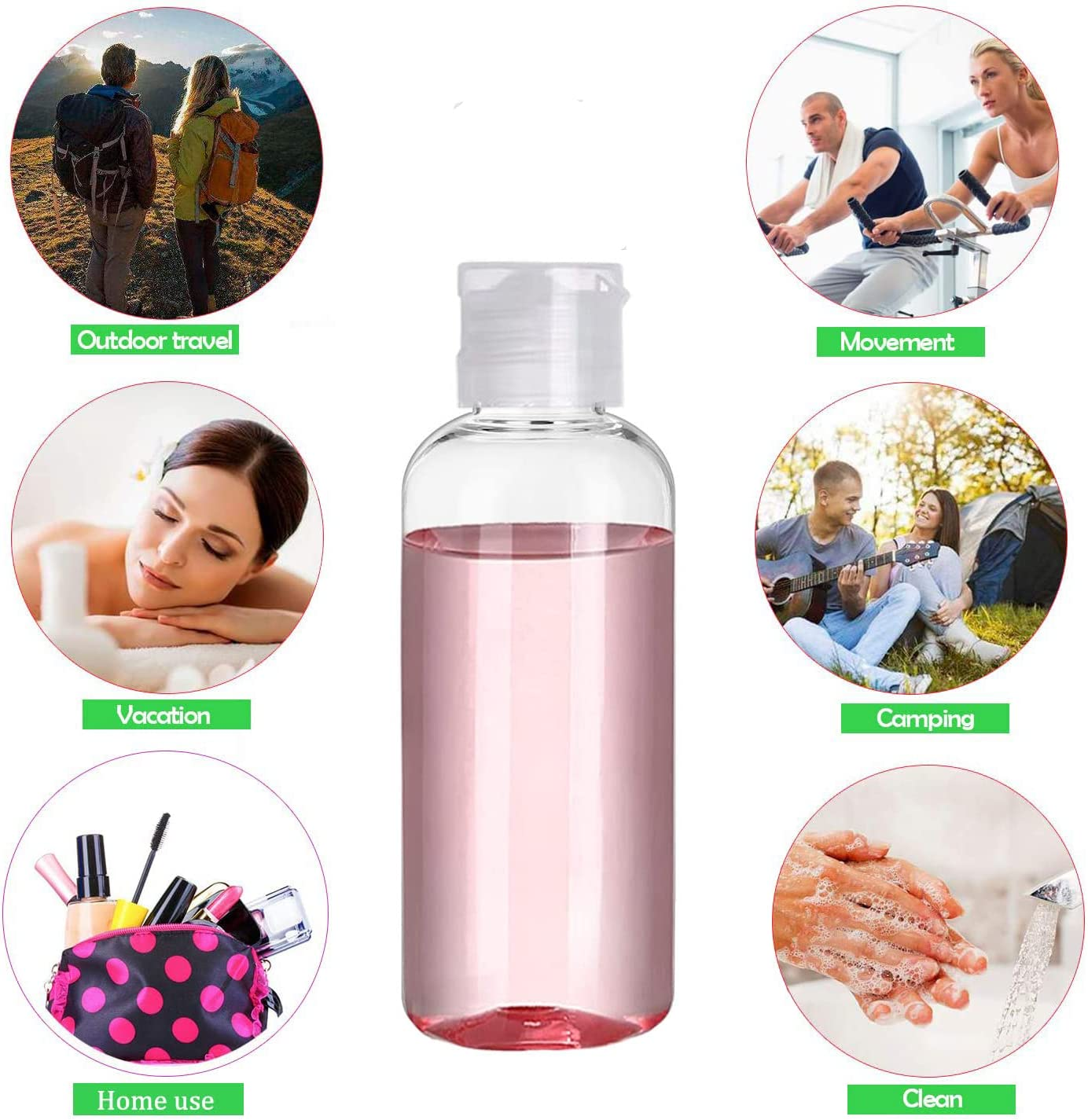 5 Pcs Travel Bottles Leak Proof Refillable Squeezable Travel Size Containers for Toiletries Essential Shampoo Hair Conditioner Body Lotion Bath Shower Gel(Color:Clear)