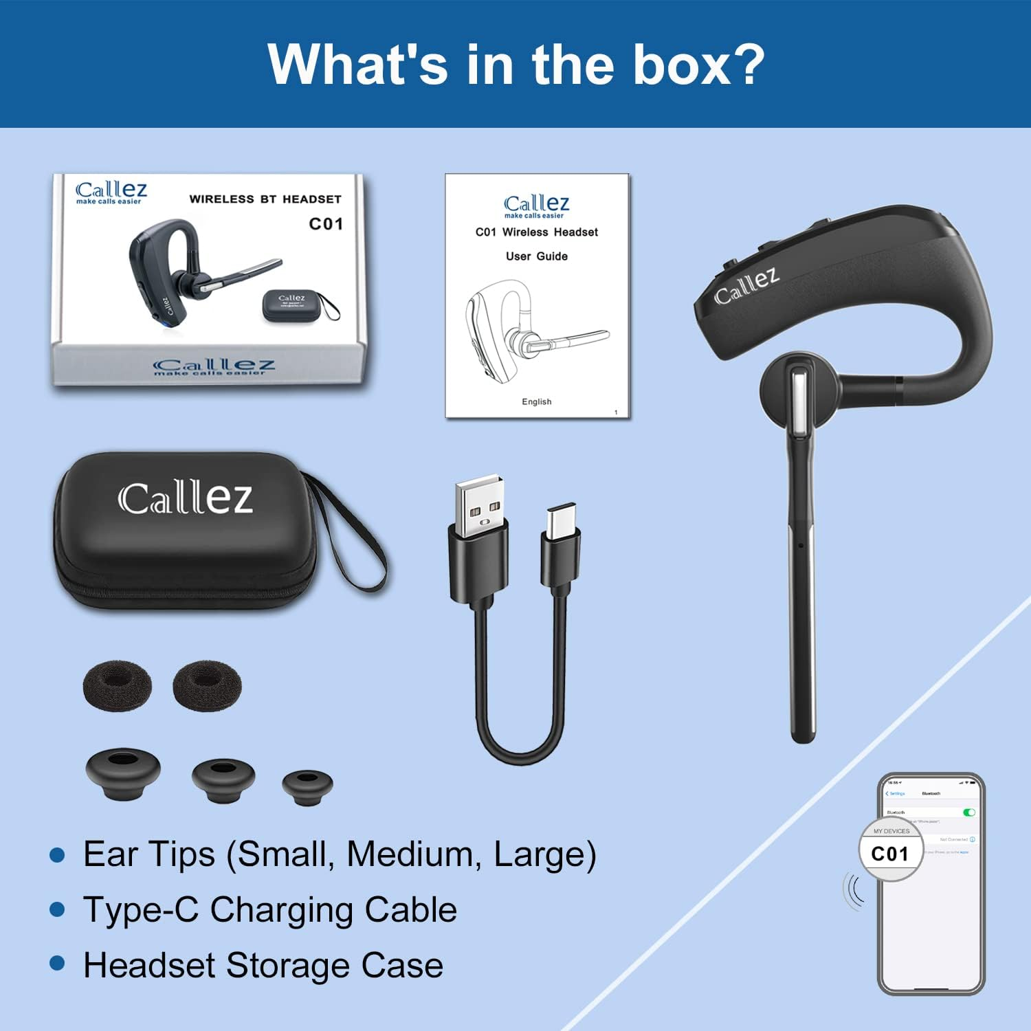 Bluetooth Headset with CVC8.0 Dual Microphone Noise Cancelling Wireless Headphones V5.0 Wireless Headset Mobile Phone for Iphone Samsung Smartphone Driving Business Office Clear Chat Super Light image number 1