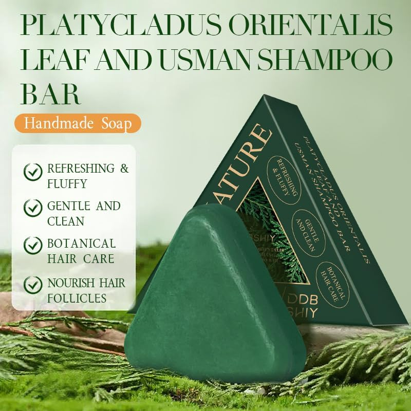 Nature Triangle Shampoo Bar, and Platycladus Orientalis Leaf & Usman Shampoo Bars to Promote Hair Growth, Strengthen and Smooth Hair for Women & Men (1PCSF) image number 5