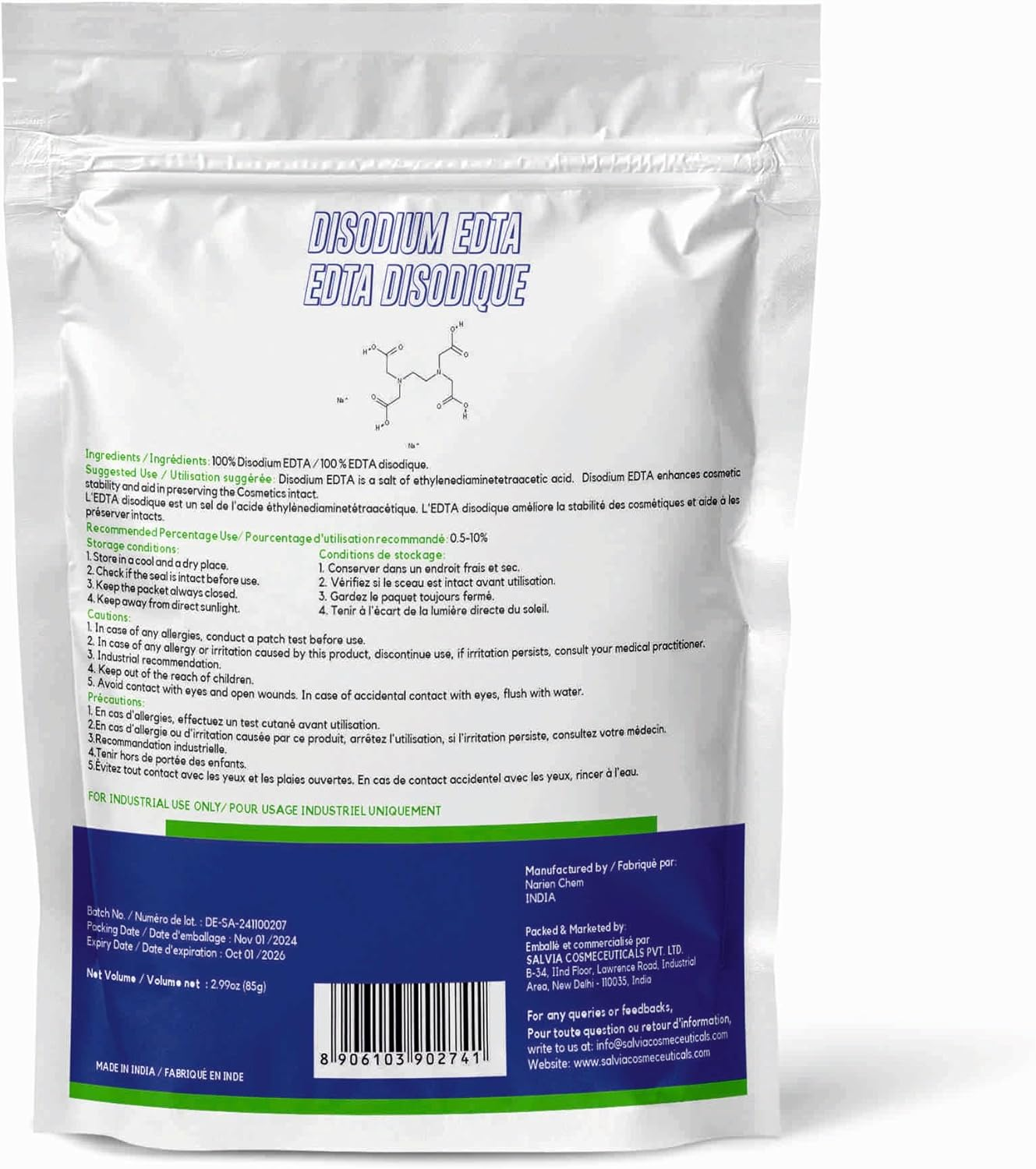 MYOC Disodium EDTA Pure Cosmetic Grade Raw Material White Crystalline Powder for DIY Body Soaps, Hair Shampoo & Conditioner, Facewashes Foam Builder & Cleanser 85Gm image number 2