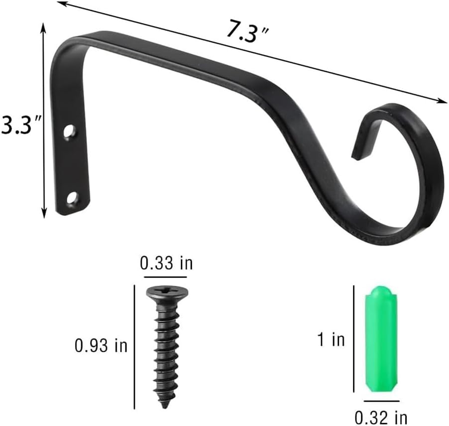 2Pcs Metal Plant Hooks, Iron Ceiling Hooks Hanging Basket Bracket,Decorative Metal Wall Hook,Straight Plant Hanger Indoor&Outdoor for Planters, Lanterns, Bird Feeders, Wind Chimes(Black) image number 3