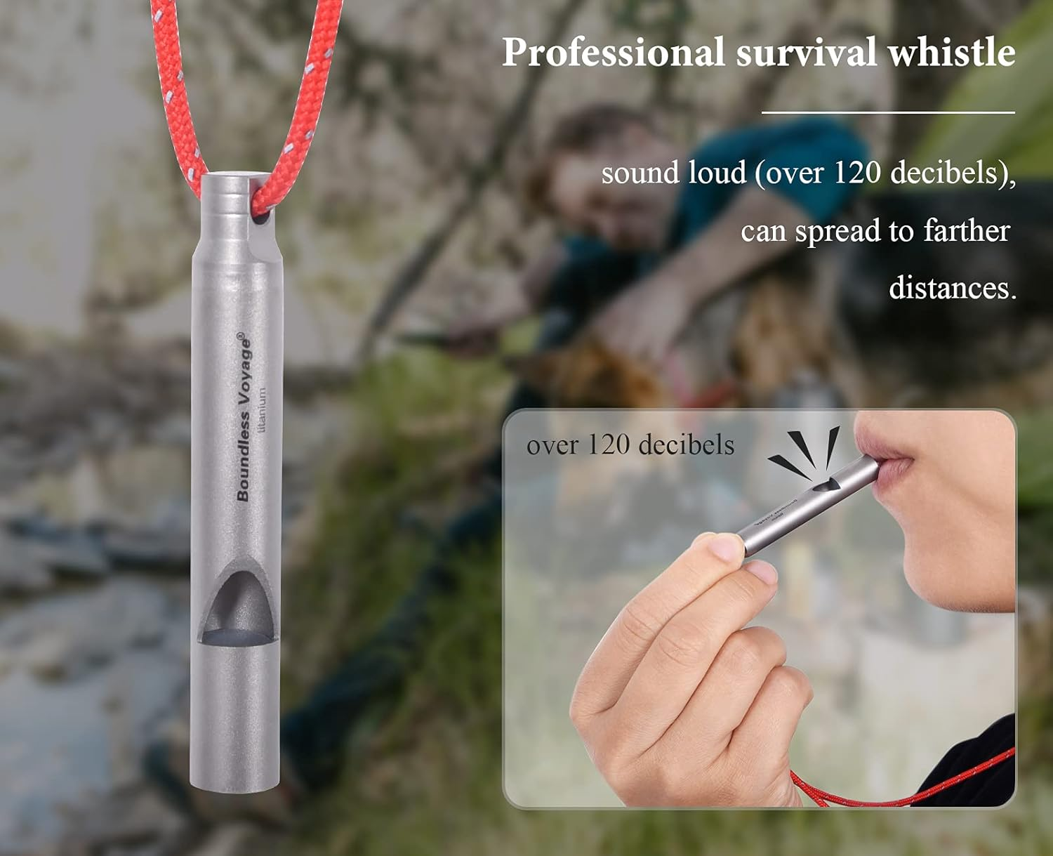 Boundless Voyage Titanium Whistle Emergency Survival Safety Whistles with Lanyard Loud for Outdoor Camping Hiking Coaches Training Sports Keychain Whistle image number 3