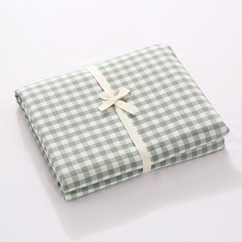 Soft Comfortable Machine Washable Breathable Fitted Bed Sheets,Washed Cotton Plaid Solid Color Bed Linen,Apartment Bedroom Dormitory Single Double King Size-Green_150*200Cm+34Cm