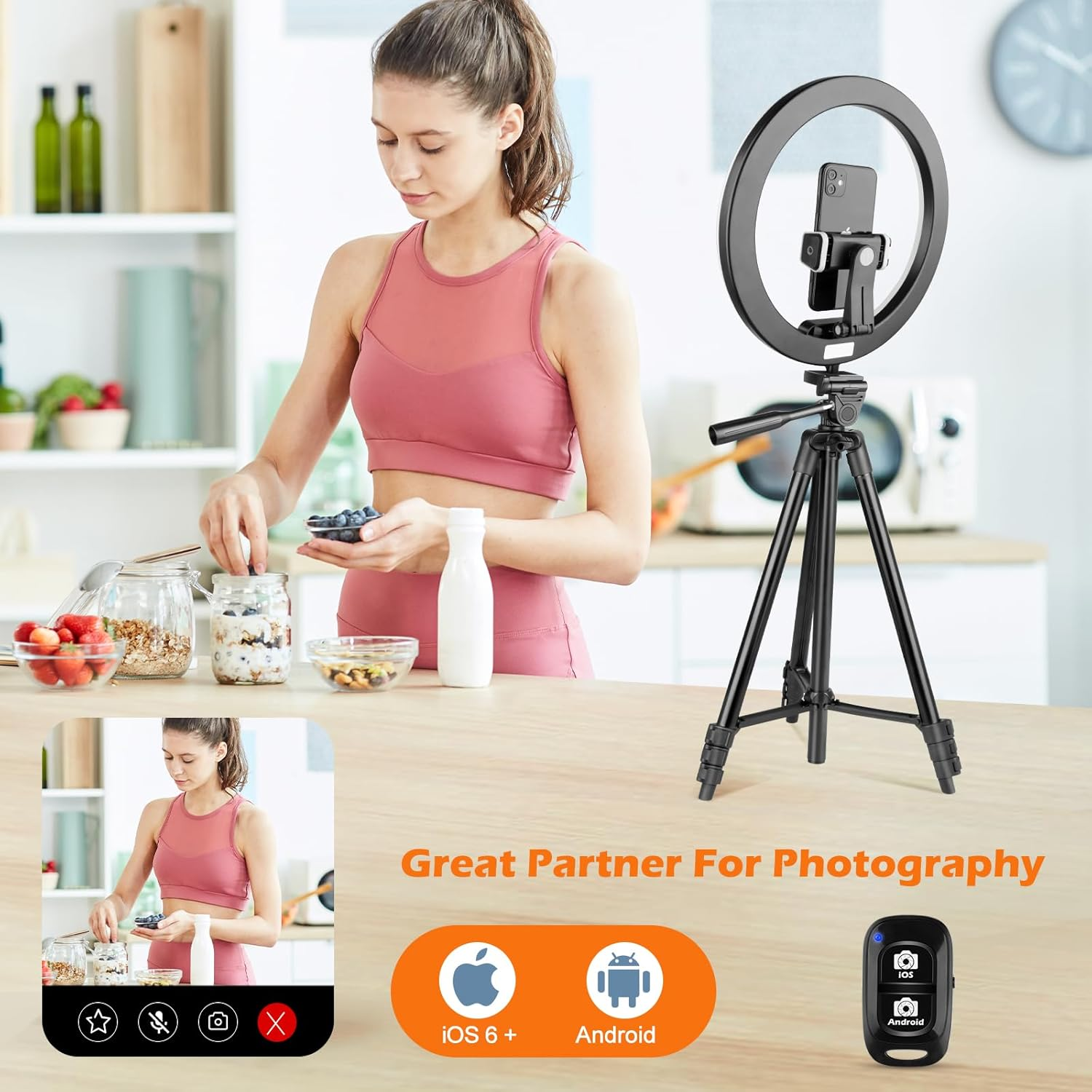 Sensyne 12'' Ring Light with 50'' Extendable Tripod Stand, LED Circle Lights with Phone Holder for Live Stream/Makeup/Youtube Video/Tiktok, Compatible with All Phones image number 5