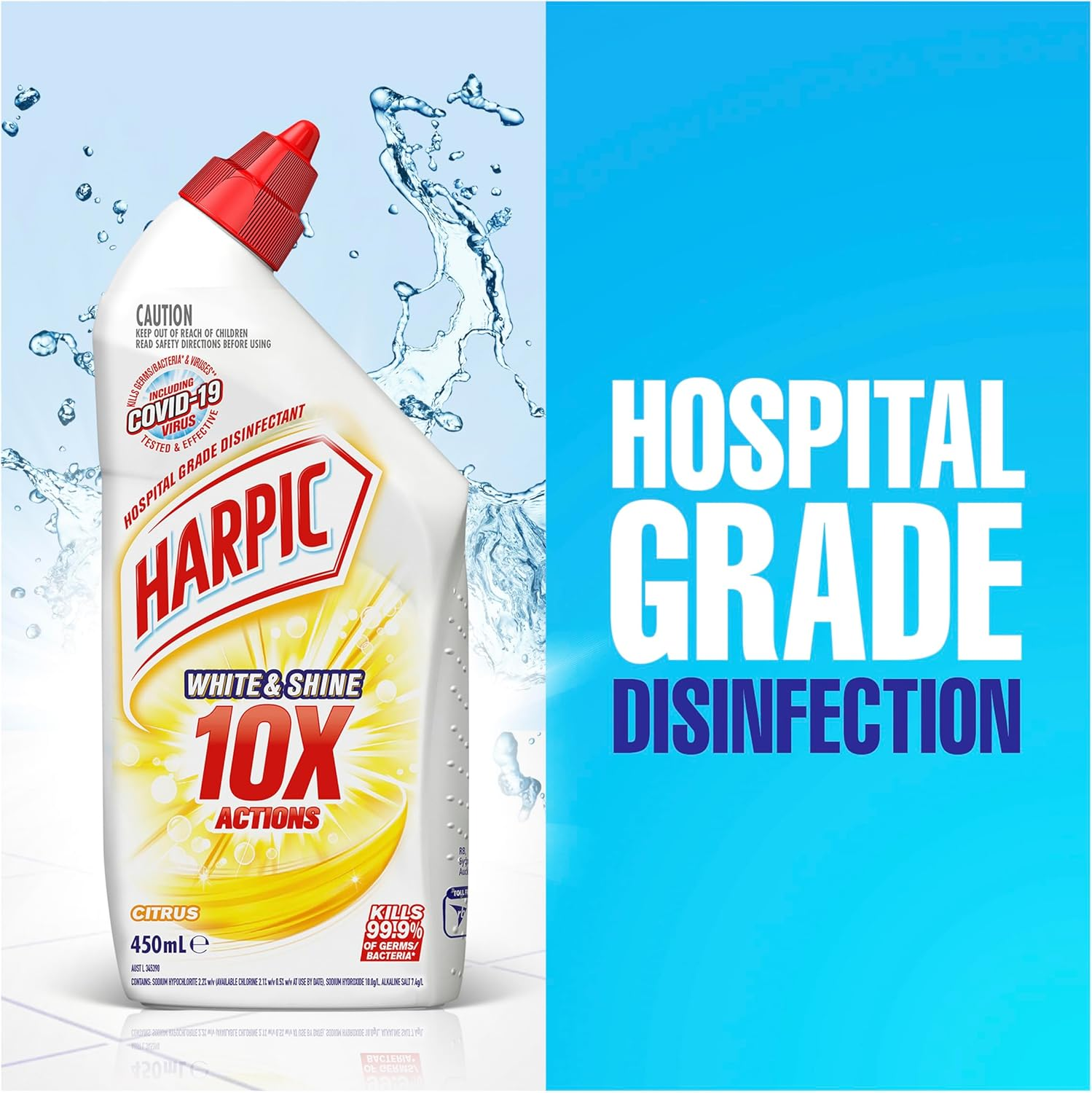 Harpic White and Shine Citrus Ultimate Bleach Power Toilet Cleaner Liquid 450 Ml image number 2