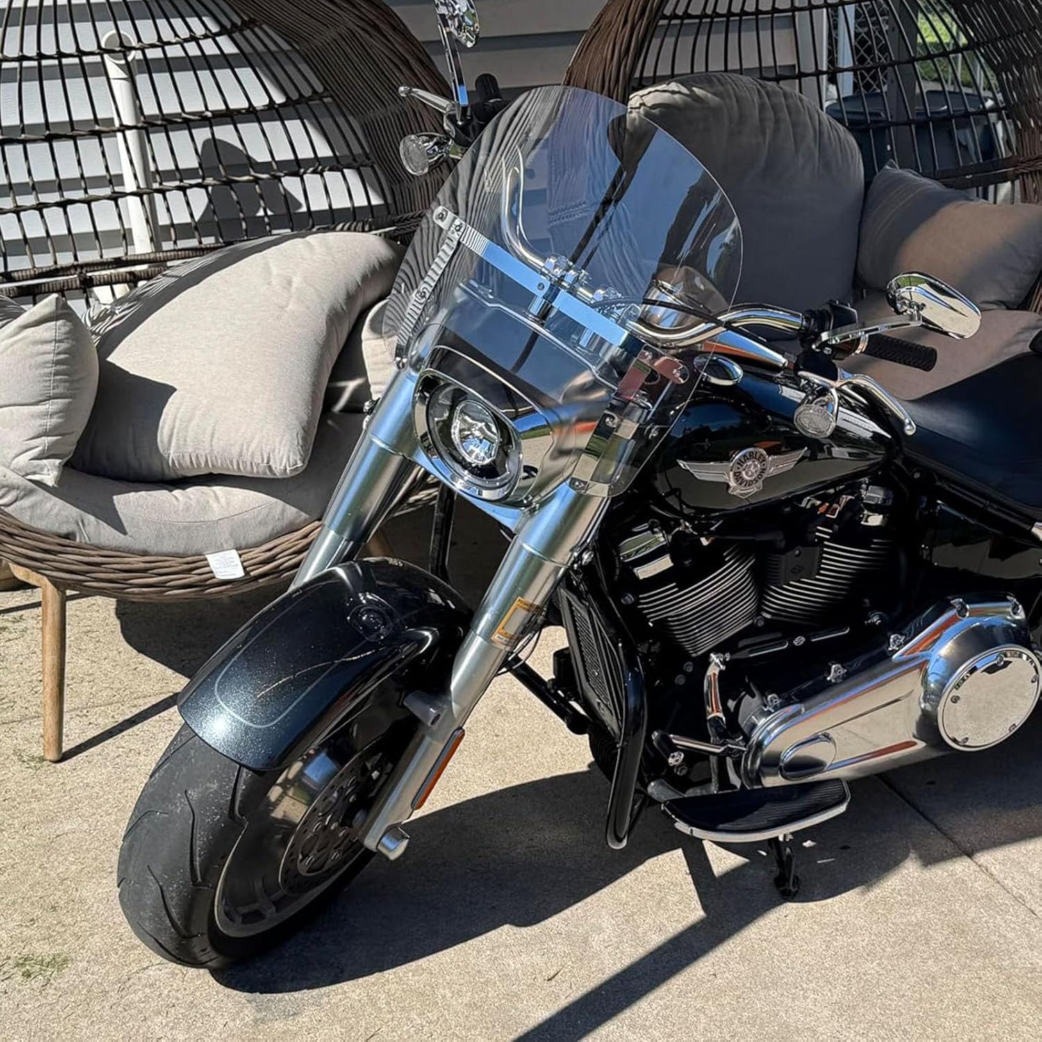 19" Motorcycle Windscreen Windshield Compatible with Harley Fat Boy FLFB FLFBS 2018-2023 PC Windscreen Double Bubble (Chrome, 19 Inch) image number 6