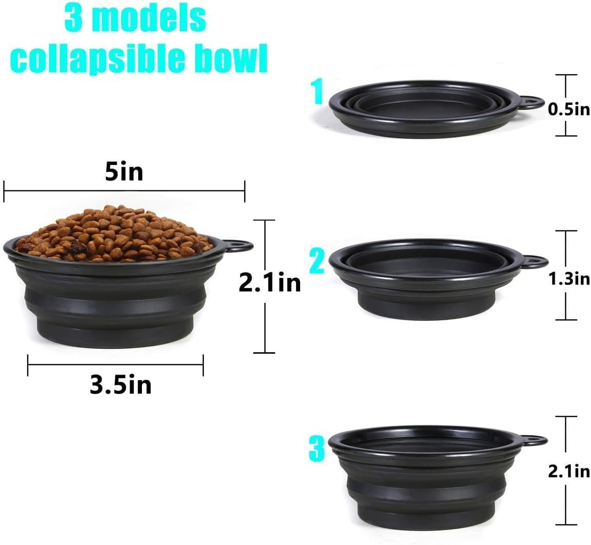 Collapsible Dog Bowl,2 Pack Portable and Foldable Pet Travel Bowls Collapsable Dog Water Feeding Bowls Dish for Dogs Cats and Small Animals,With Lids (Black+White, Small) image number 3
