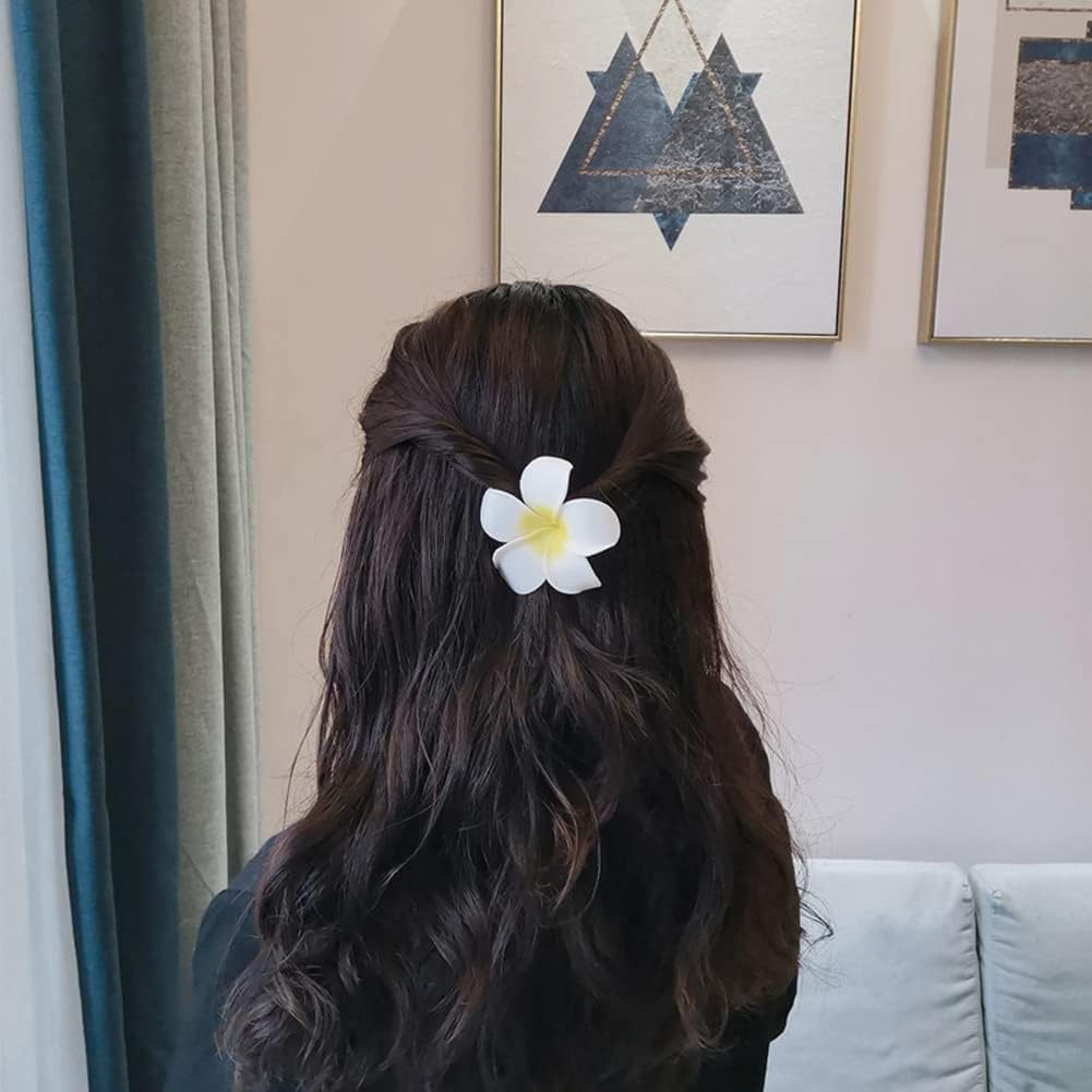 Pack of 6 Yellow Hawaii Plumeria Hair Clips Boho Foam Flower Alligator Hair Pin Hibiscus Hair Clip for Beach Party Wedding Cosplay Handmade Accessories image number 4