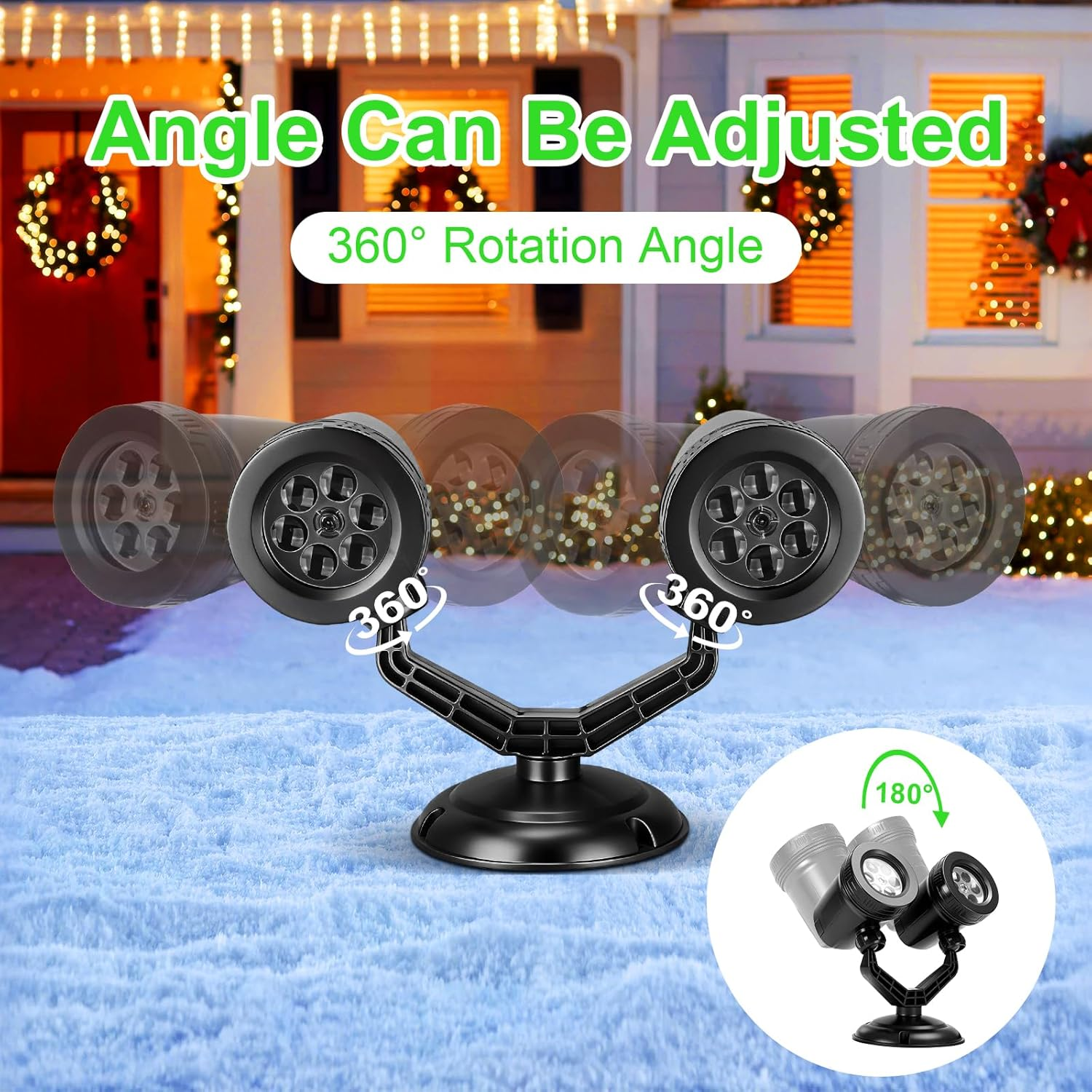 Christmas Projector Light, Double Head IP44 Waterproof & Adjustable Outdoor Snowflake Projector, Led Christmas Light, Xmas Holiday & Party Decorations image number 3