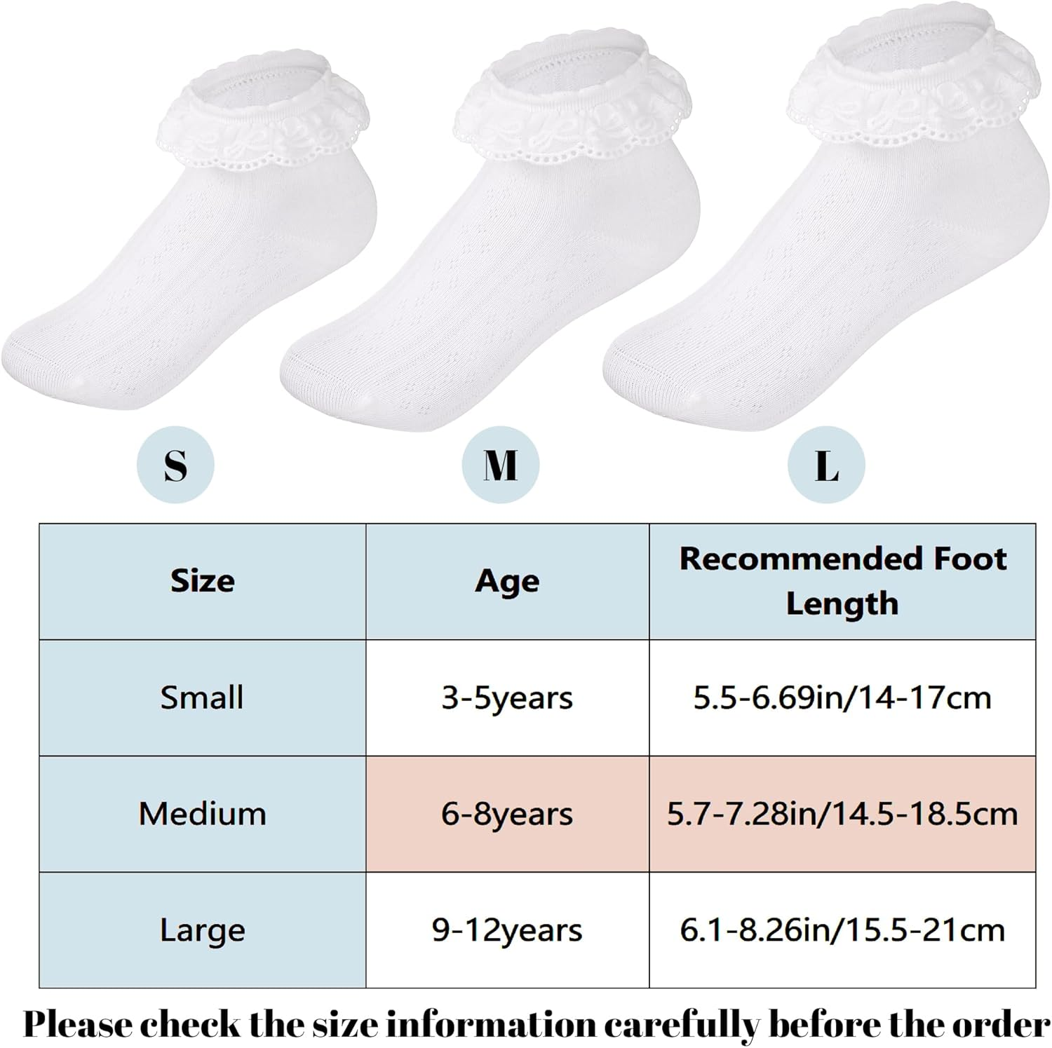 3 Pairs Girls White Ruffle Socks Ruffled Lace Socks for Girls Toddler Cute Cotton Dress Ankle Socks image number 1
