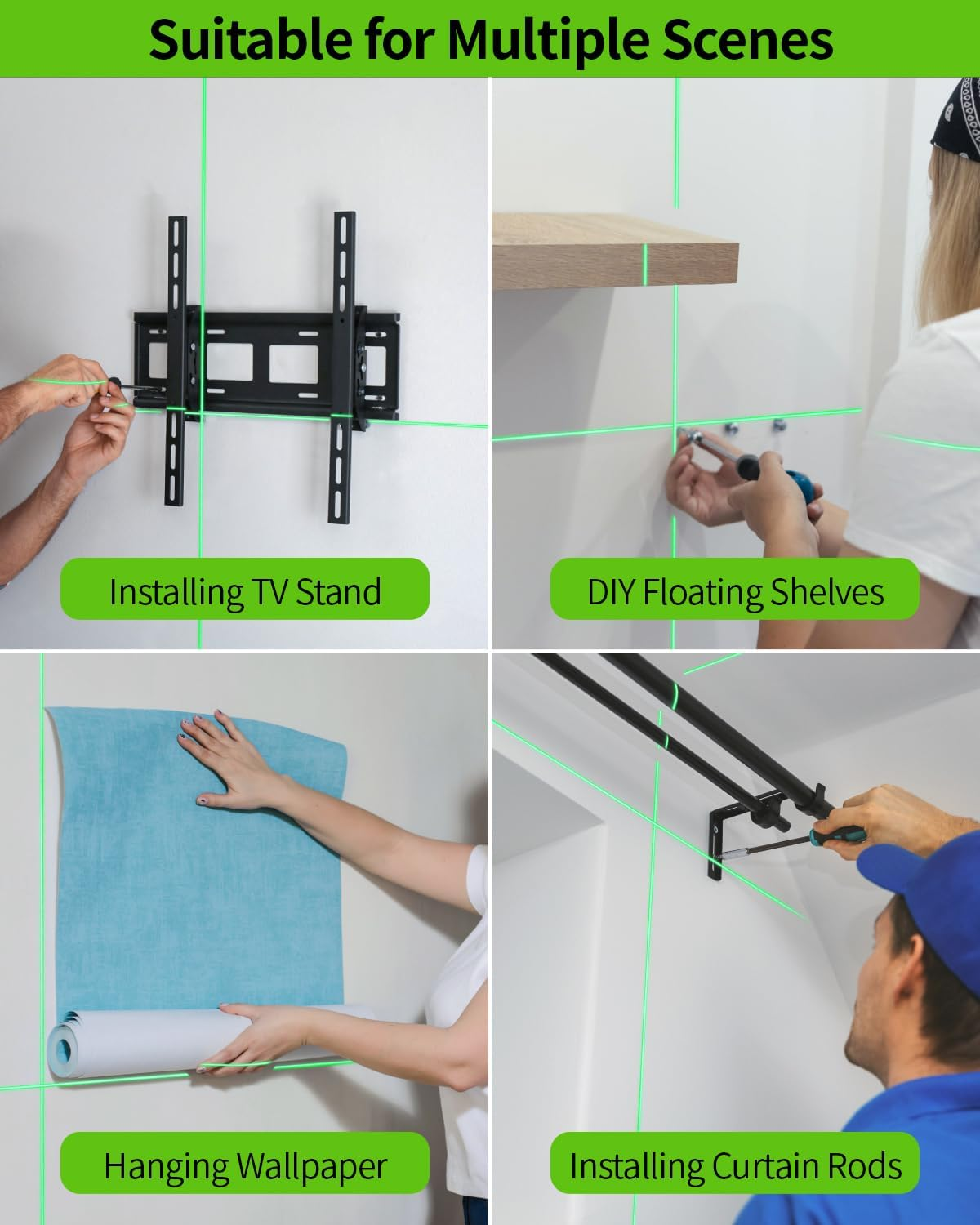 Laser Level, Firecore 82Ft Self Leveling Lazer Level, Green Cross Line Leveler Tool with Brightness Adjustment, DIY Laser Level for Picture Hanging and Indoor Projects, Battery, Carry Pouch Included image number 4