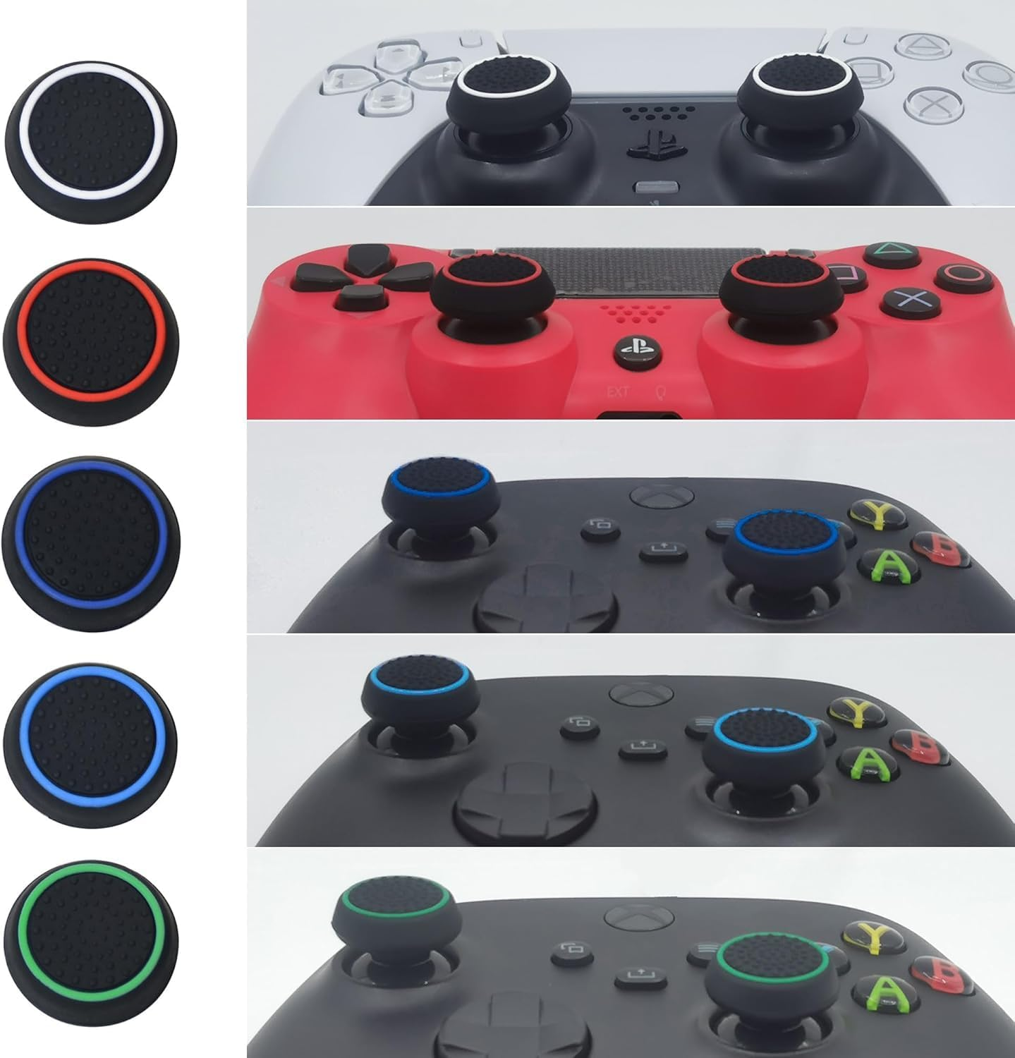 20Pieces Silicone Thumb Grip Caps,Analog Stick Joystick Controller Performance Thumb Grips Cap Compatible with PS5, PS4, Xbox One, Xbox Series X/S Controller Joystick Grips image number 5