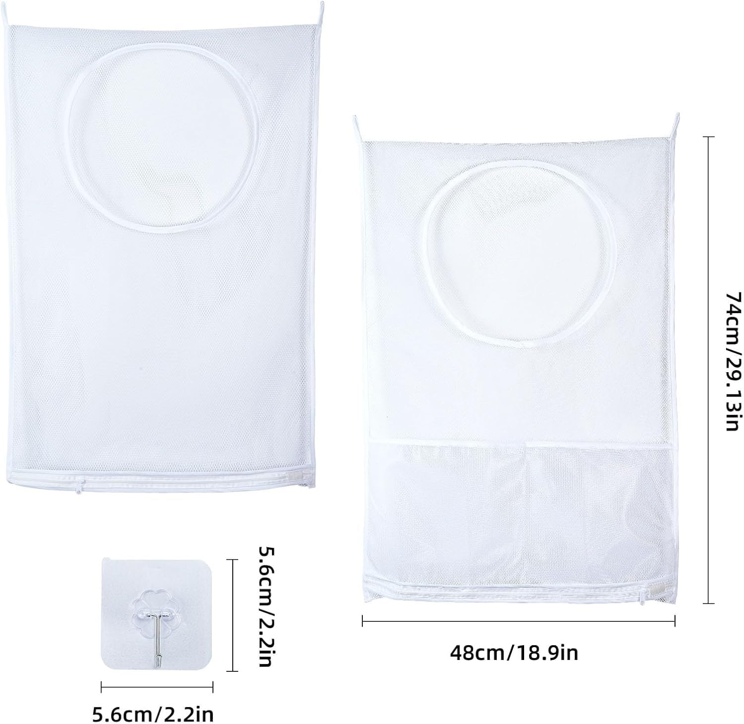 White Hanging Laundry Hamper Bag, 2Pcs White Door Hanging Laundry Hamper Bags,Door-Hanging Mesh Laundry Hamper Bag,Door Hanging Laundry Hamper Bag Clothe Storage Bag,Over Door Laundry Bags with Hooks