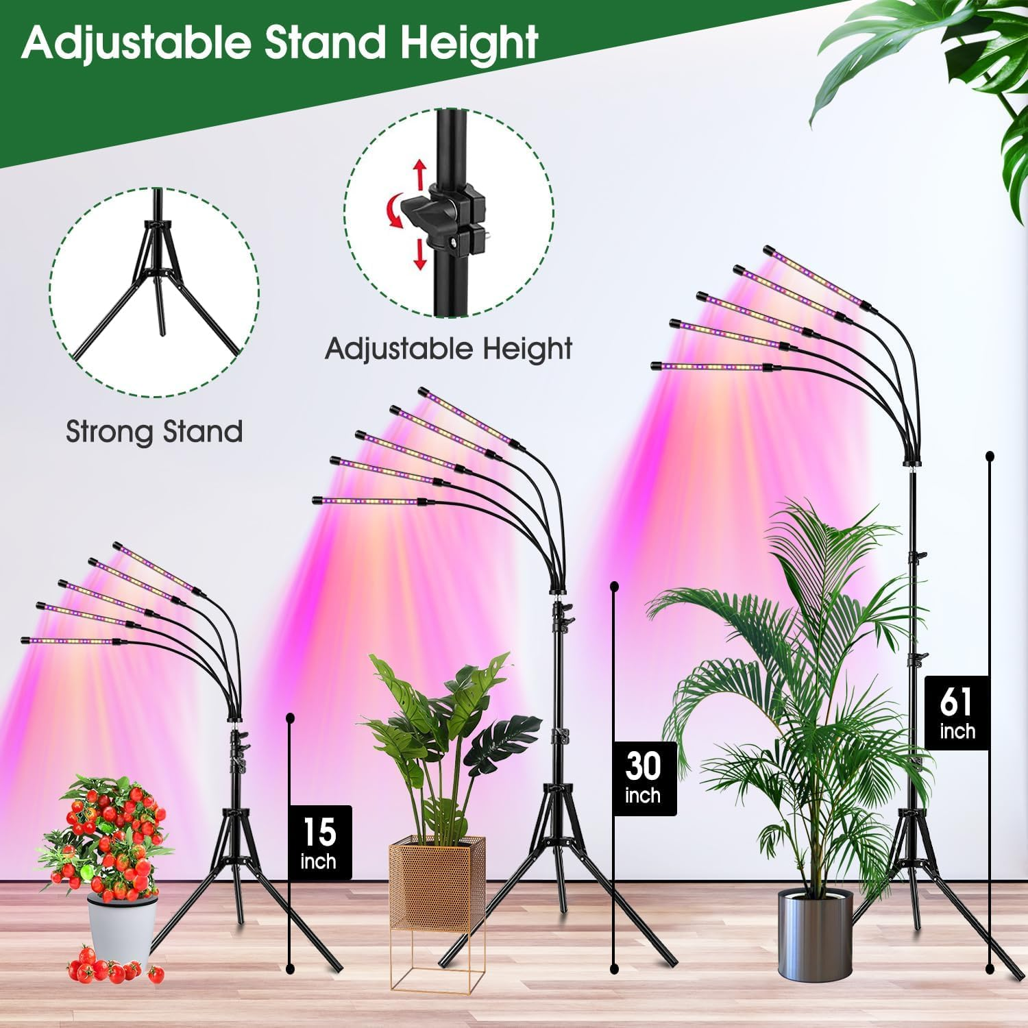 Grow Lights for Indoor Plants, LED Grow Light Stand, Red White Full Spectrum Plant Lamp with Adjustable Tripod, Gooseneck, Suitable for Flowers Vegetables image number 5