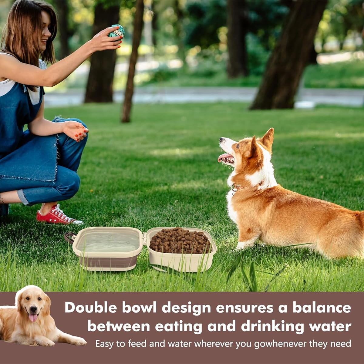 AIMALL 2-In-1 Portable Collapsible Pet Food and Water Bowl, Double-Layer Travel Dog Bowl with Lid, 5.62X5.39X2.75 Inches, Ideal for Outdoor Hiking Camping and Pets image number 6