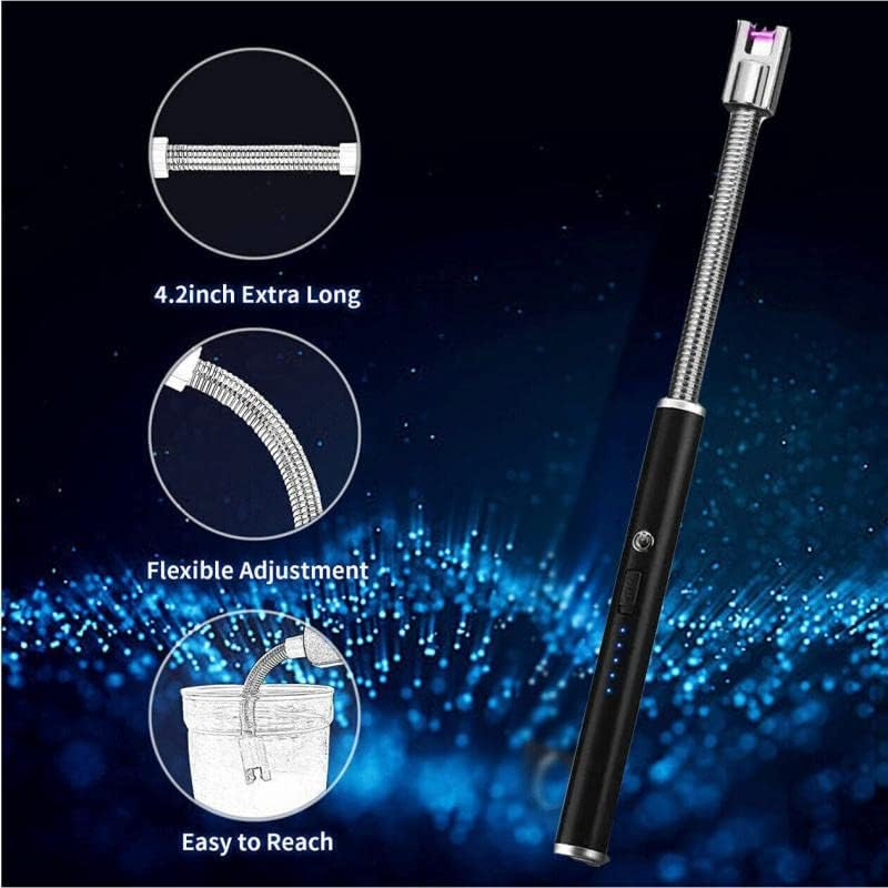 Rechargeable Electric Flameless USB Lighter: Versatile BBQ, Cooking, Kitchen, Candle Lighter with Windproof Design, 360&deg; Rotatable Flexible Neck - Black, Silver, Red Options Available - Ice Black image number 3