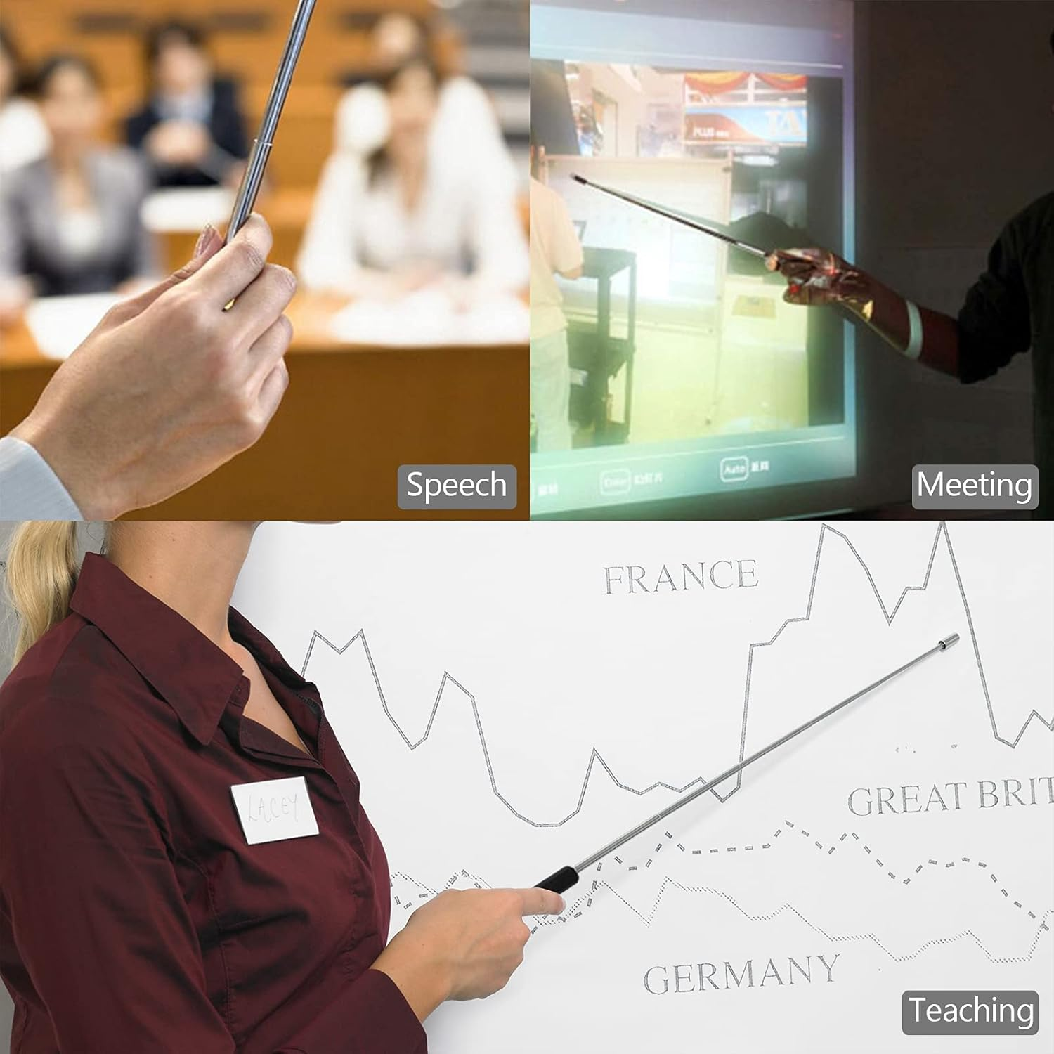 Pointer Sticks, Extendable Pointing Stick for Teachers, 2 Pieces 1M Retractable Telescope Pointer with Lanyards for Coach Class Classroom Whiteboard Post Pointer - Black image number 3