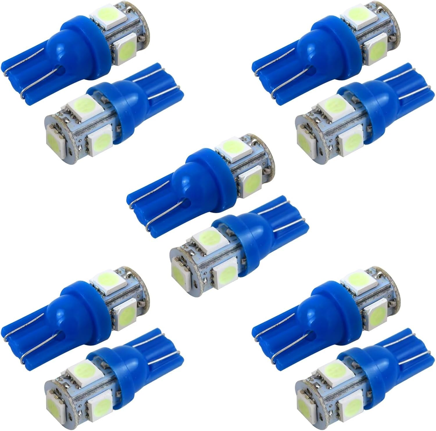 10PCS LED Bulb Replacement for T10 5SMD 5050 Globe Light Bulb Wedge Tail Plate Parker Interior Dash, 12 * 28Mm, 12V, Blue
