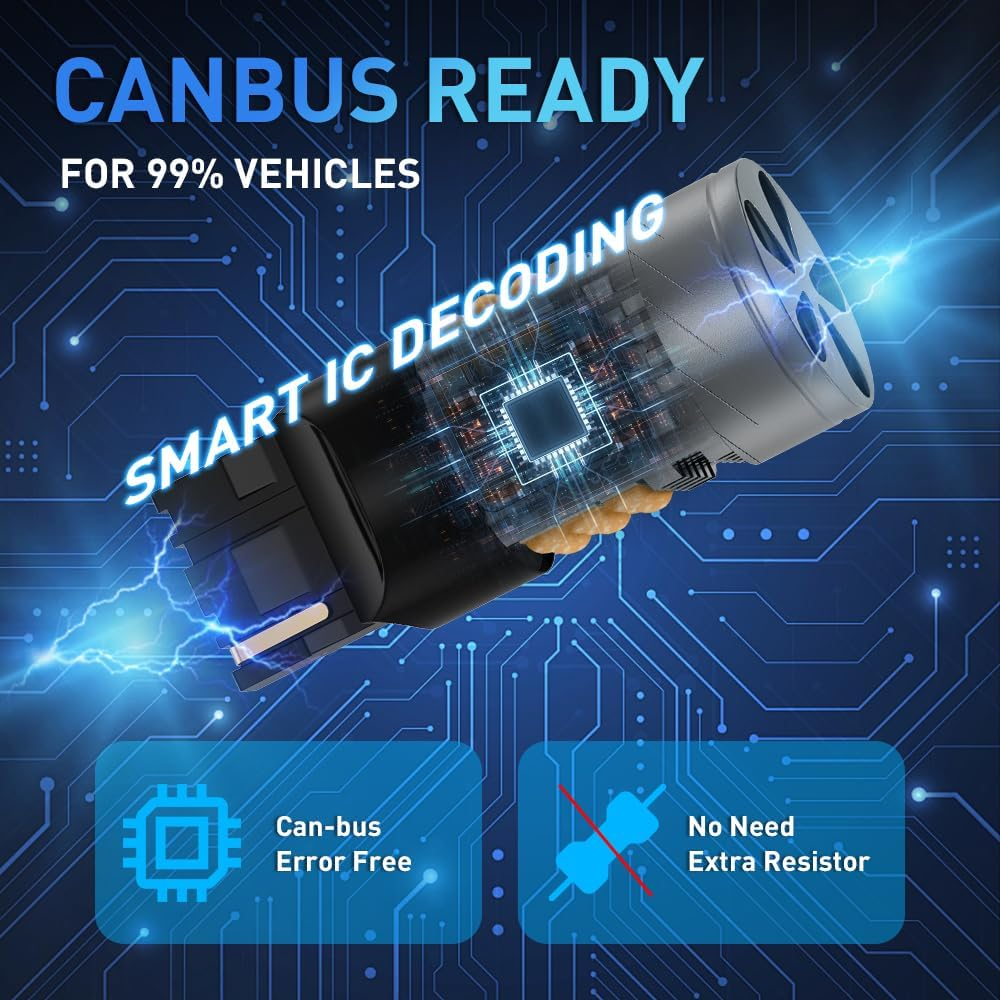 Kaidengzhe 7440 LED Bulb Amber, 12V T20 Turn Signal Lights anti Hyper Flash, 24V W21W 7440 T20 LED Bulb Yellow with Cooling Fan Replacement for Car Truck RV Van Front and Rear Position Light, 2PCS image number 6