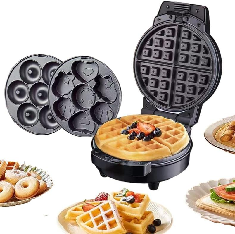 3-In-1 Electric Waffle Maker with Interchangeable Plates, Non-Stick Surface, Black image number 4