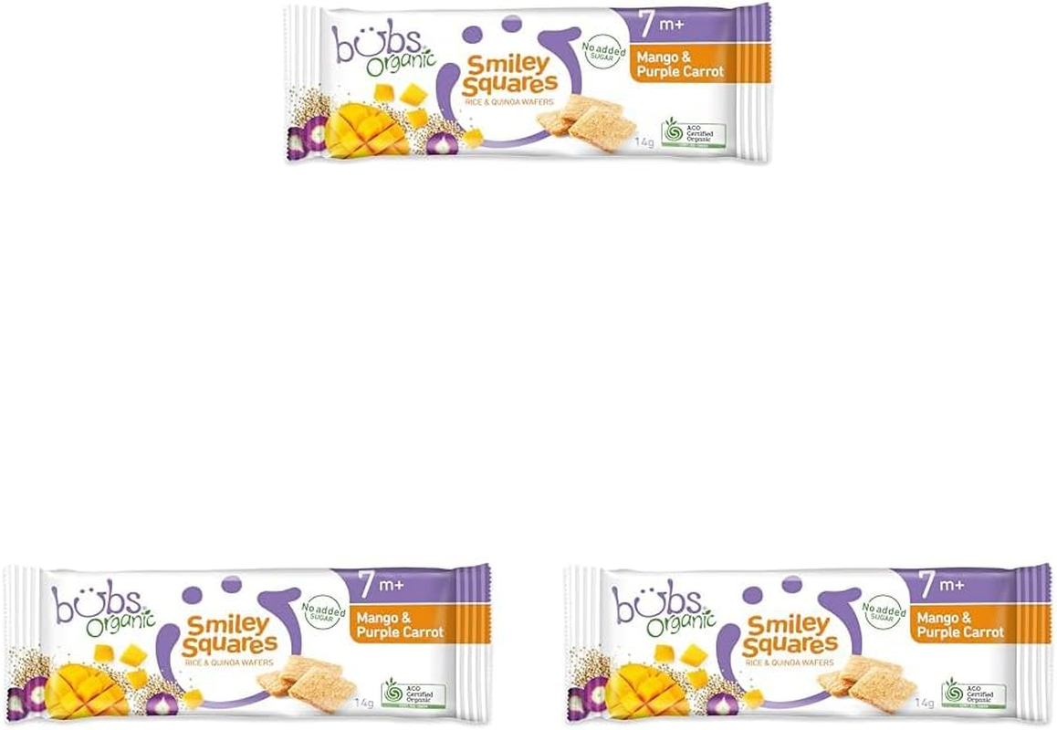 Bubs Organic Pear & Beetroot Smiley Squares, Rice & Quinoa Baby Snacks, for Babies 7+ Months, 14G (Pack of 3) image number 3