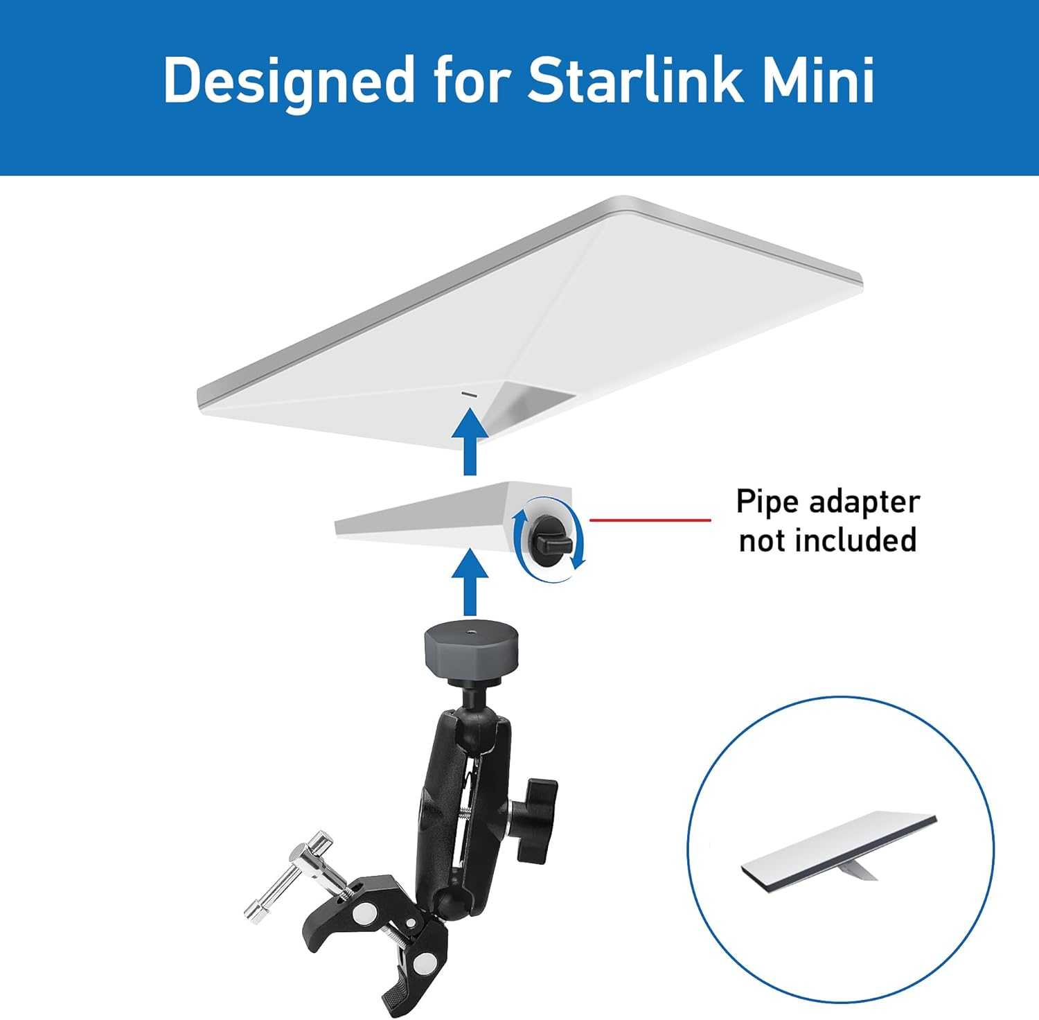 Starlink Mini Rv Ladder Clamp Mount, Starlink Mini Roof Rack Mount, Universally Adjustable Angle Clamp Add an Aluminum Alloy Adapter image number 2